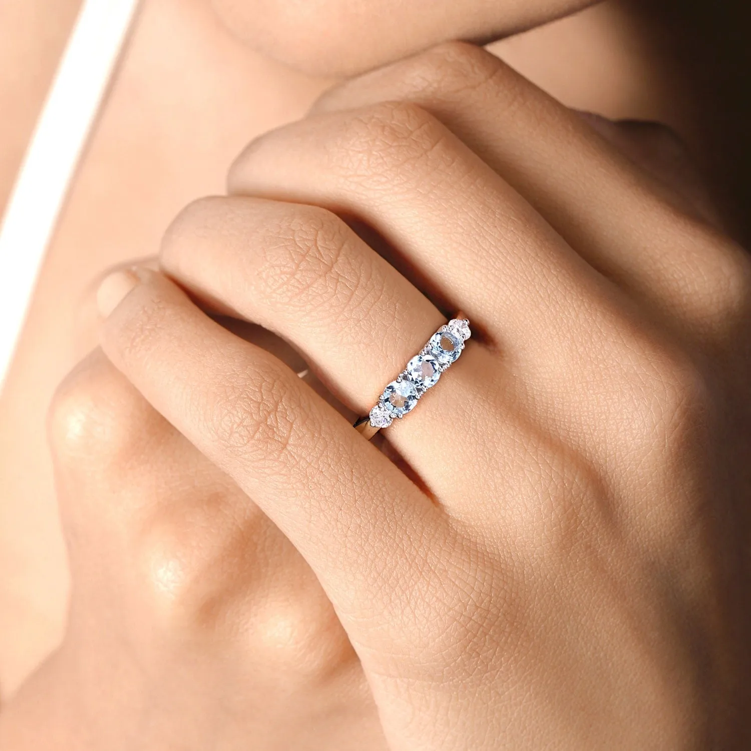 0.66 Ct Round Blue Aquamarine and Lab Diamond Prong Silver Five Stone Ring sold by Zulily product image thumbnail 2