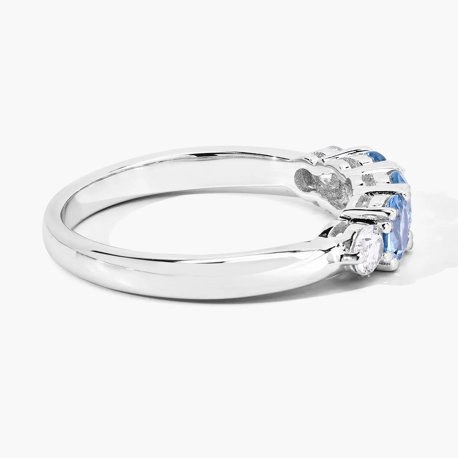 0.66 Ct Round Blue Aquamarine and Lab Diamond Prong Silver Five Stone Ring sold by Zulily product image thumbnail 3