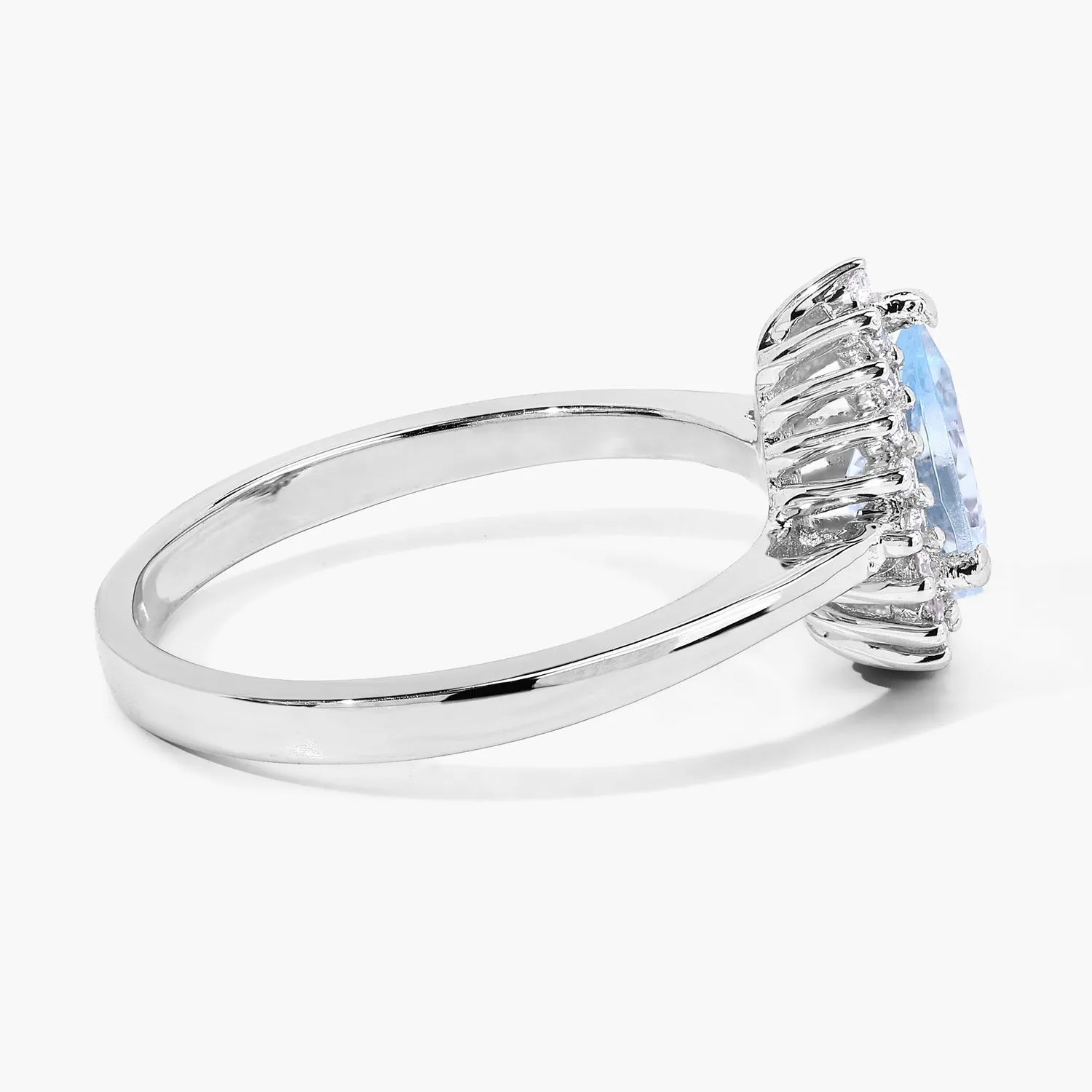 0.83 Ct Pear Blue Aquamarine & Lab Diamond Prong Silver Halo Ring sold by Zulily product image thumbnail 4