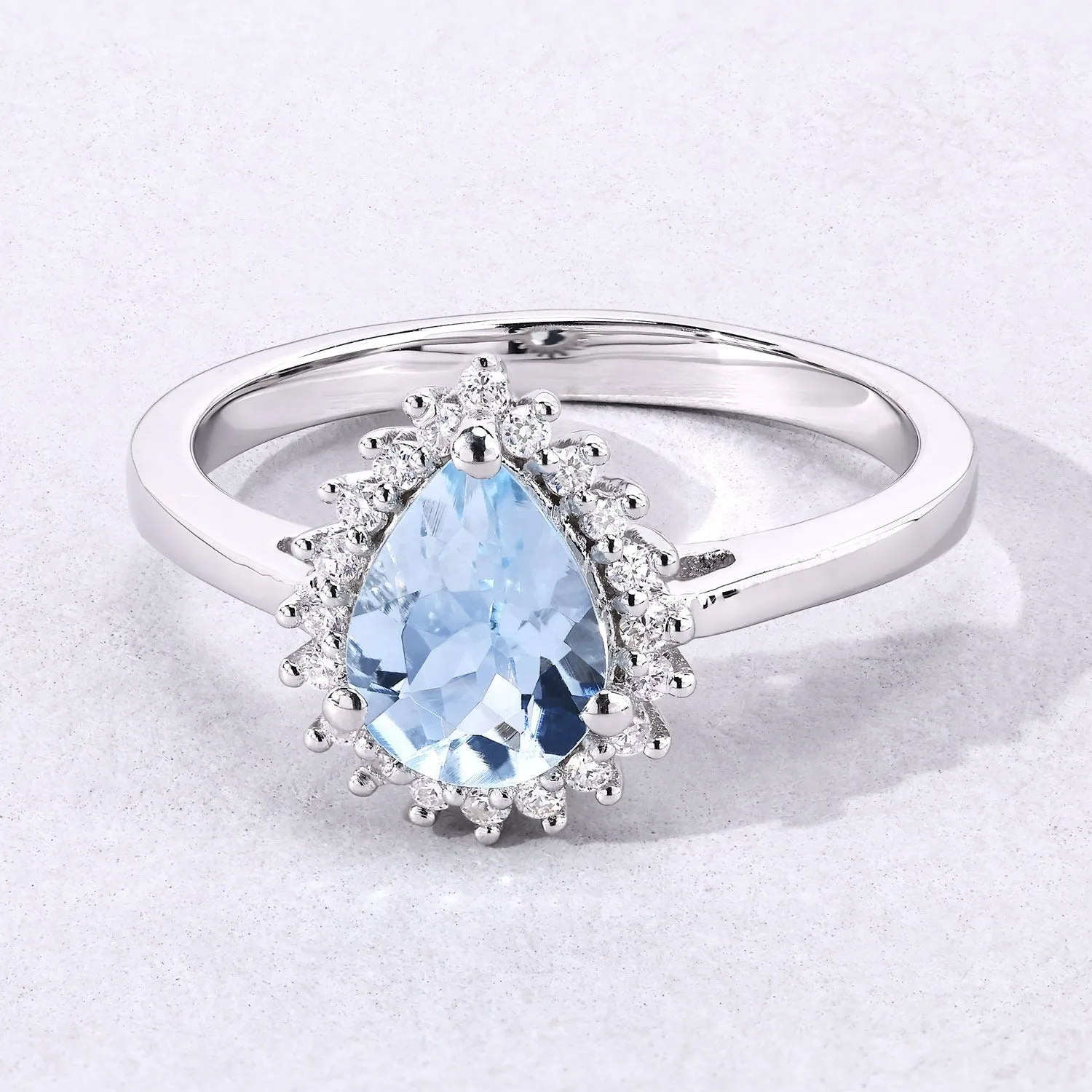 0.83 Ct Pear Blue Aquamarine & Lab Diamond Prong Silver Halo Ring sold by Zulily product image thumbnail 5