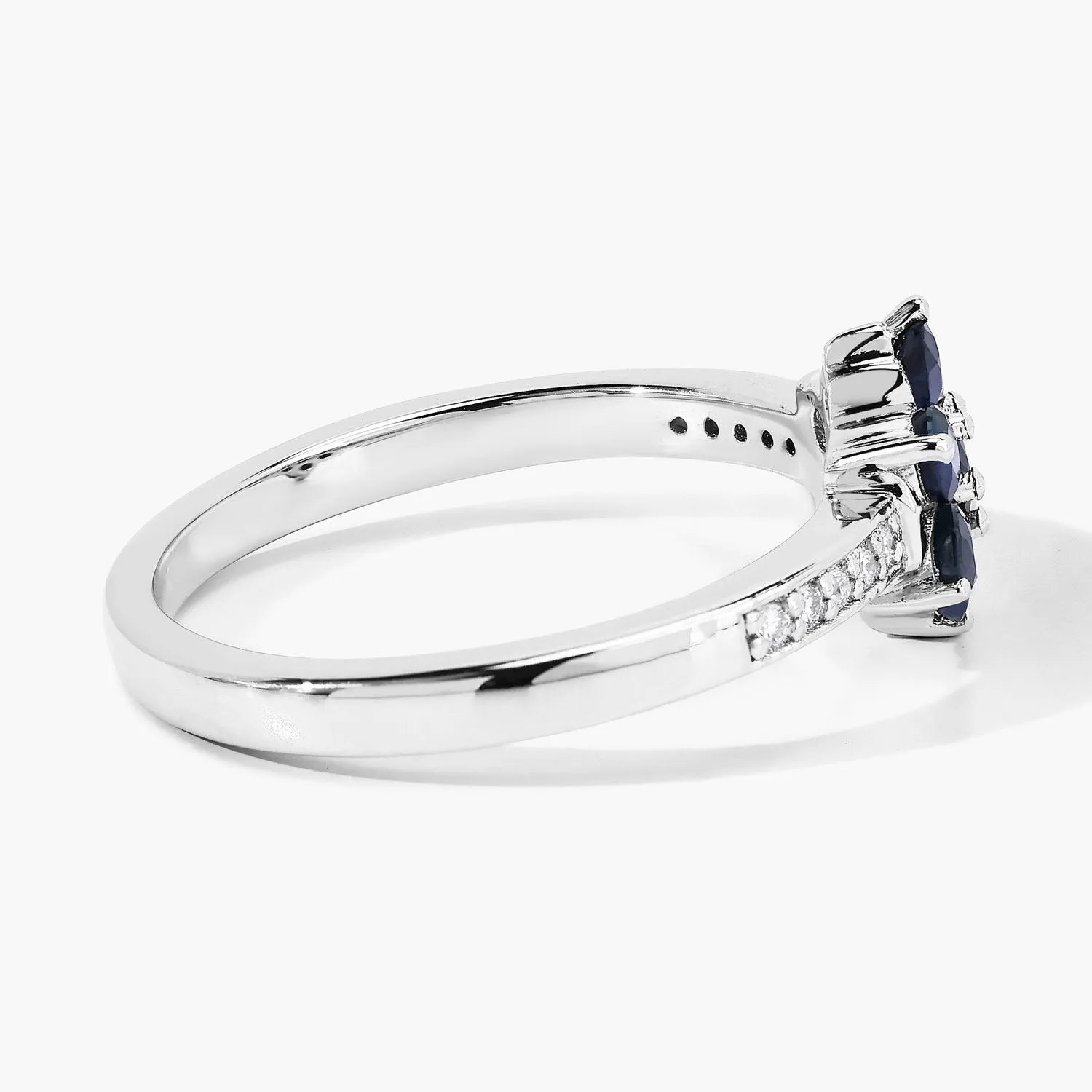 0.49 Ct Round Blue Sapphire and Lab Diamond Prong Silver Pave Floral Ring sold by Zulily product image thumbnail 3