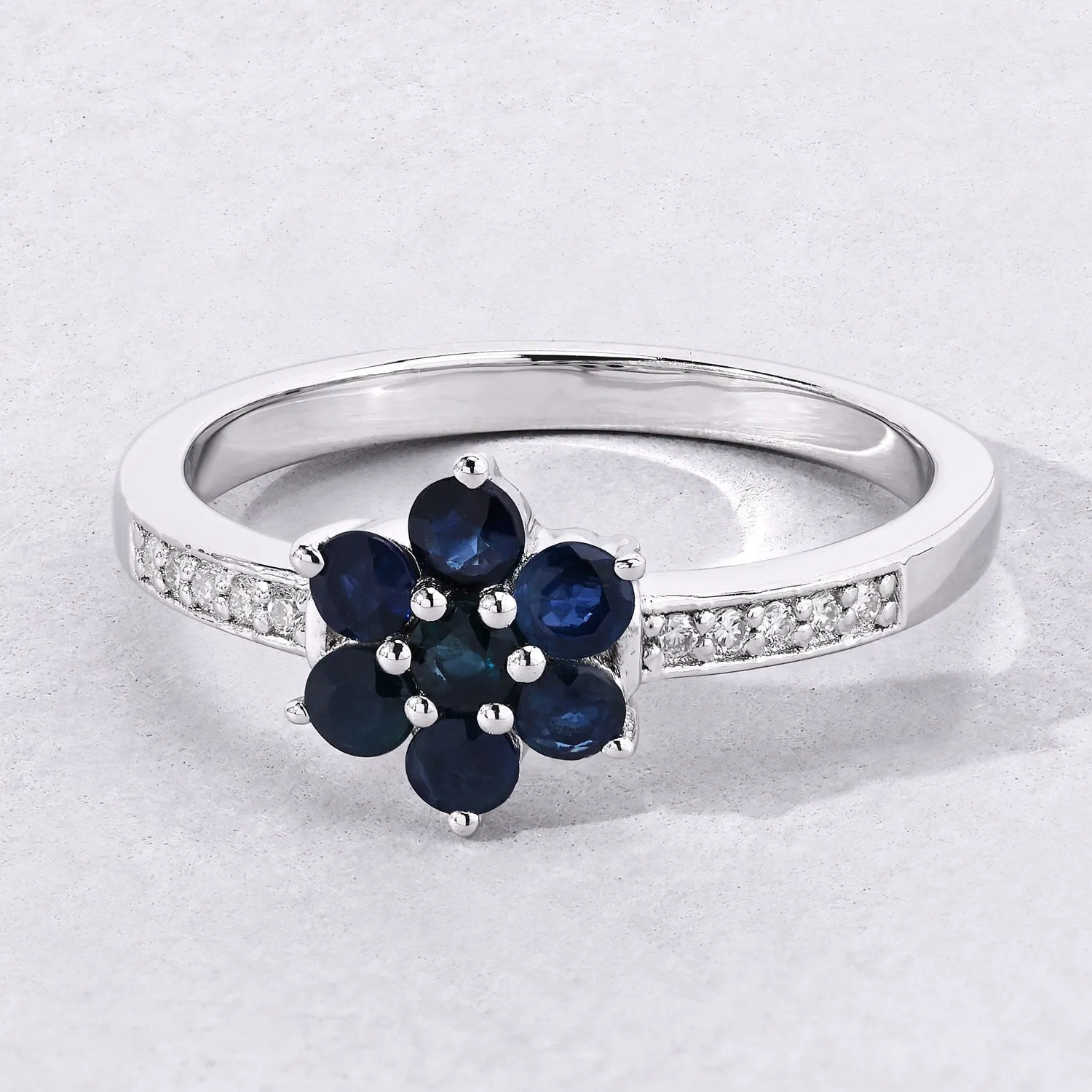 0.49 Ct Round Blue Sapphire and Lab Diamond Prong Silver Pave Floral Ring sold by Zulily product image thumbnail 5