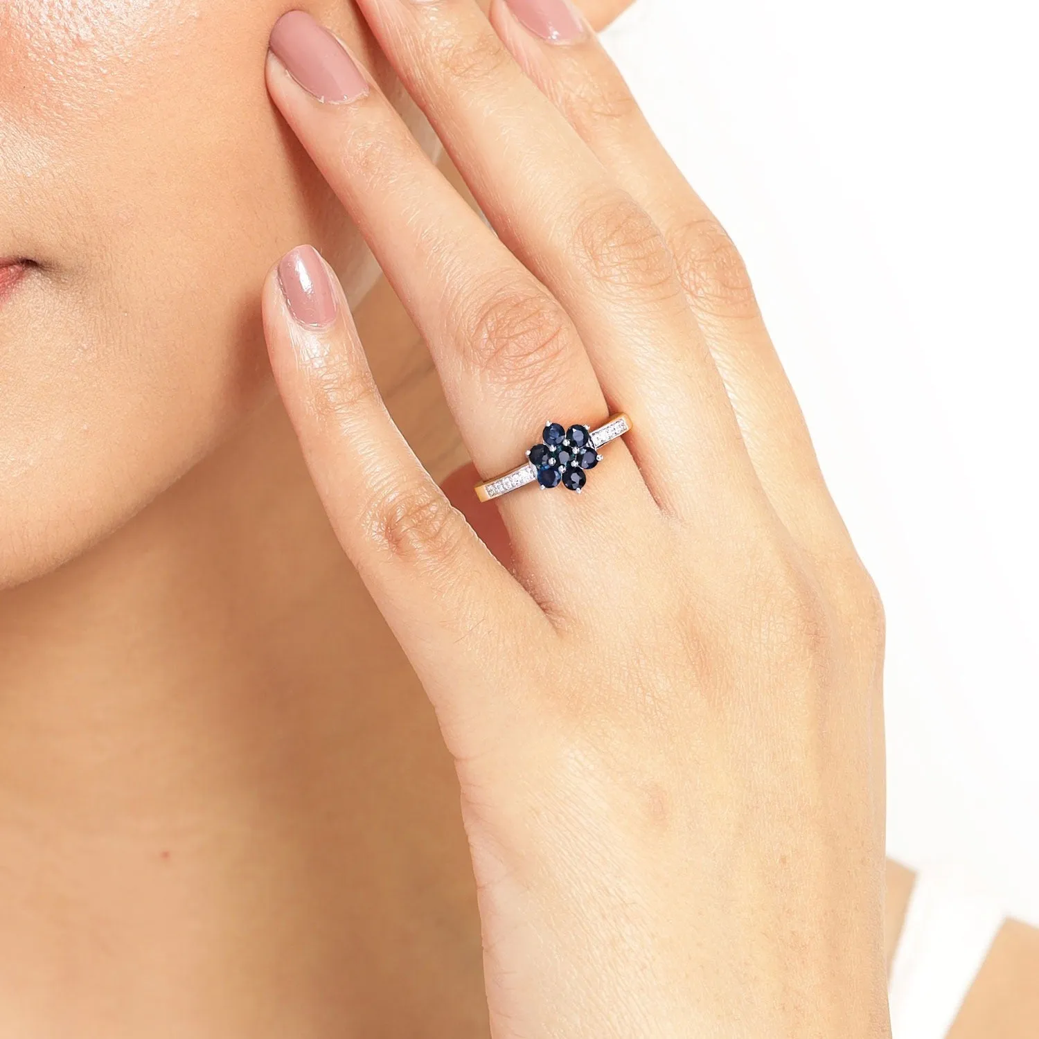 0.49 Ct Round Blue Sapphire and Lab Diamond Prong Silver Pave Floral Ring sold by Zulily product image thumbnail 2