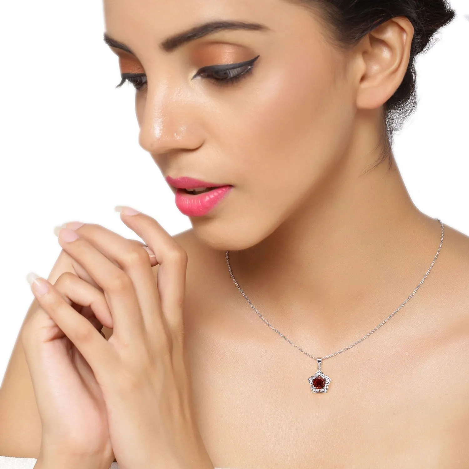 2.20 Ct Round Orange Madeira Citrine & Lab Diamond Prong Silver Star Shape Pendant Necklace sold by Zulily product image thumbnail 2