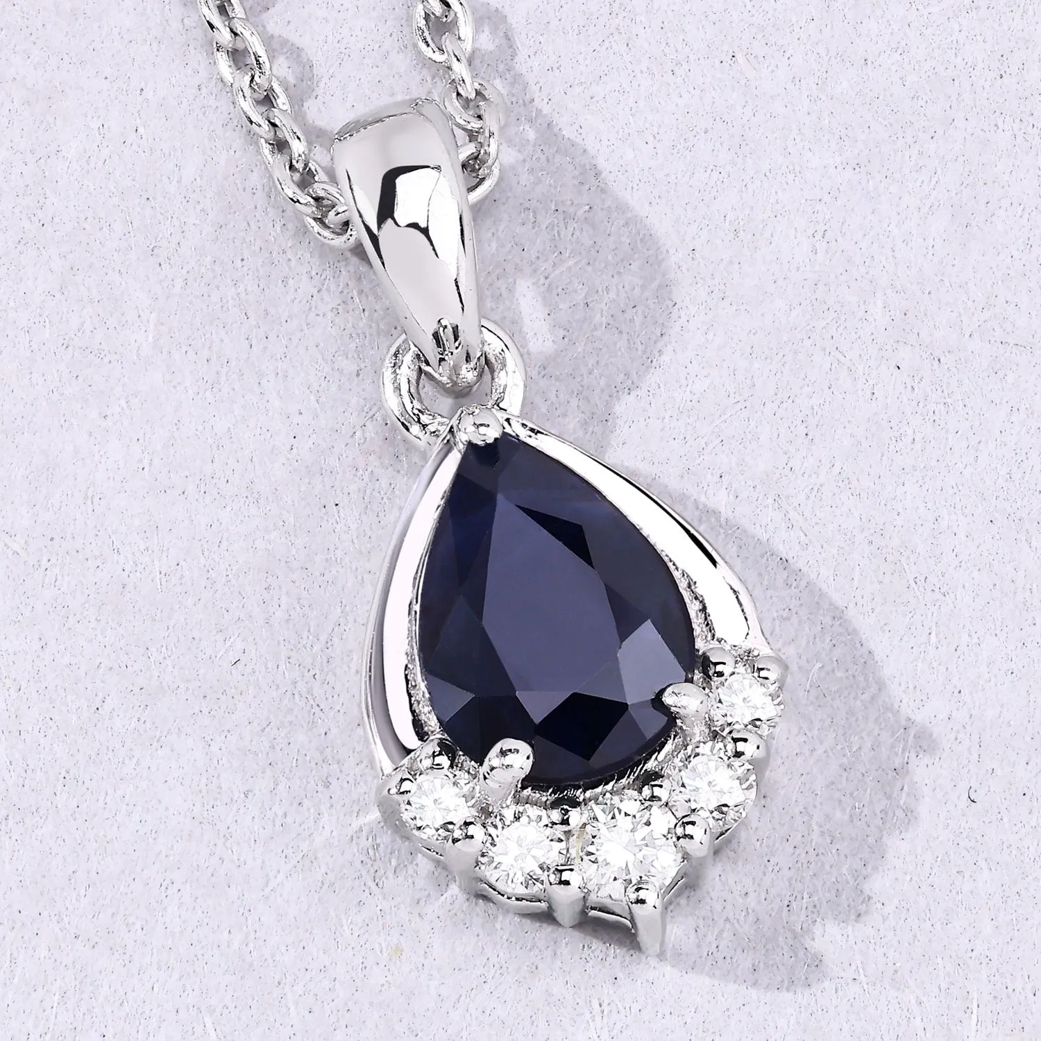 0.80 Ct Pear Blue Sapphire & Lab Diamond Prong Silver Teardrop Pendant Necklace sold by Zulily product image thumbnail 5