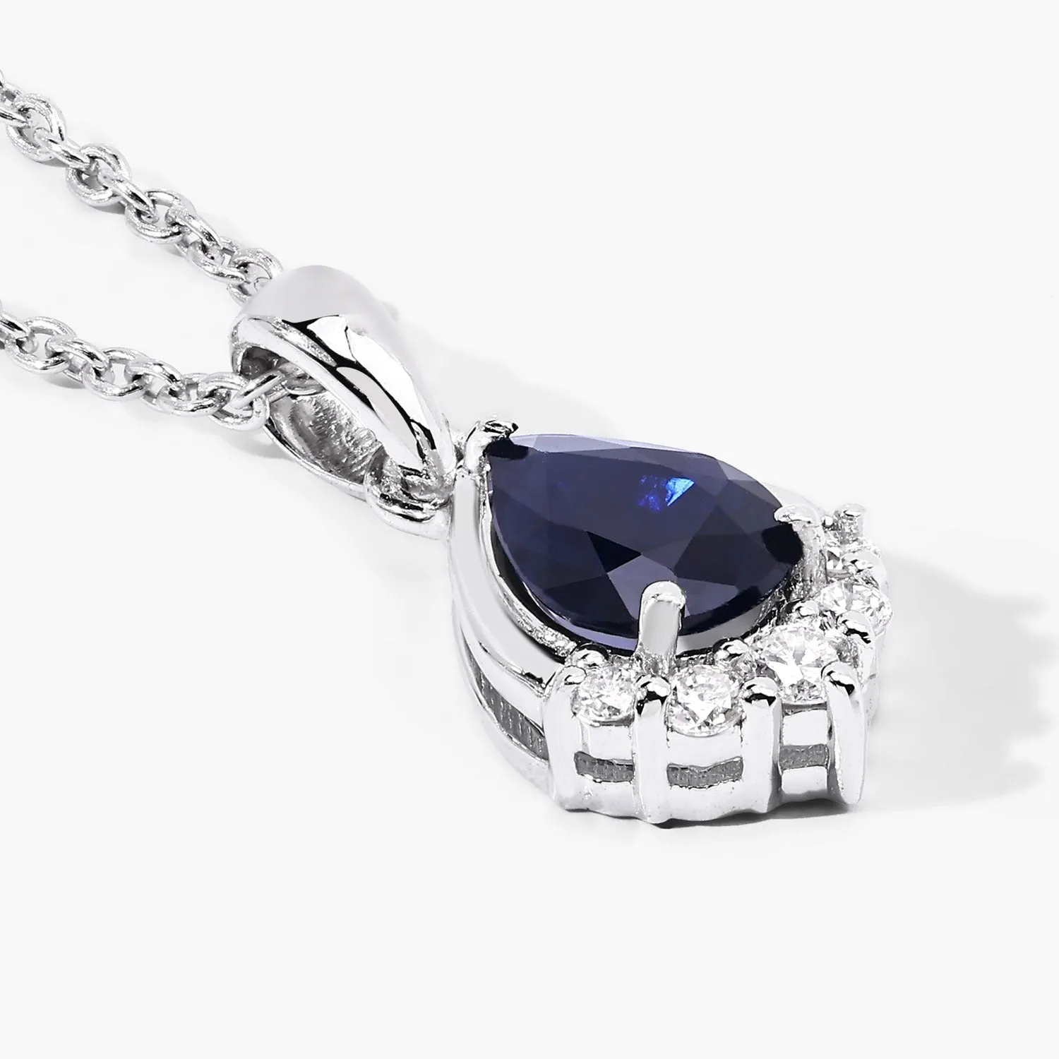 0.80 Ct Pear Blue Sapphire & Lab Diamond Prong Silver Teardrop Pendant Necklace sold by Zulily product image thumbnail 3