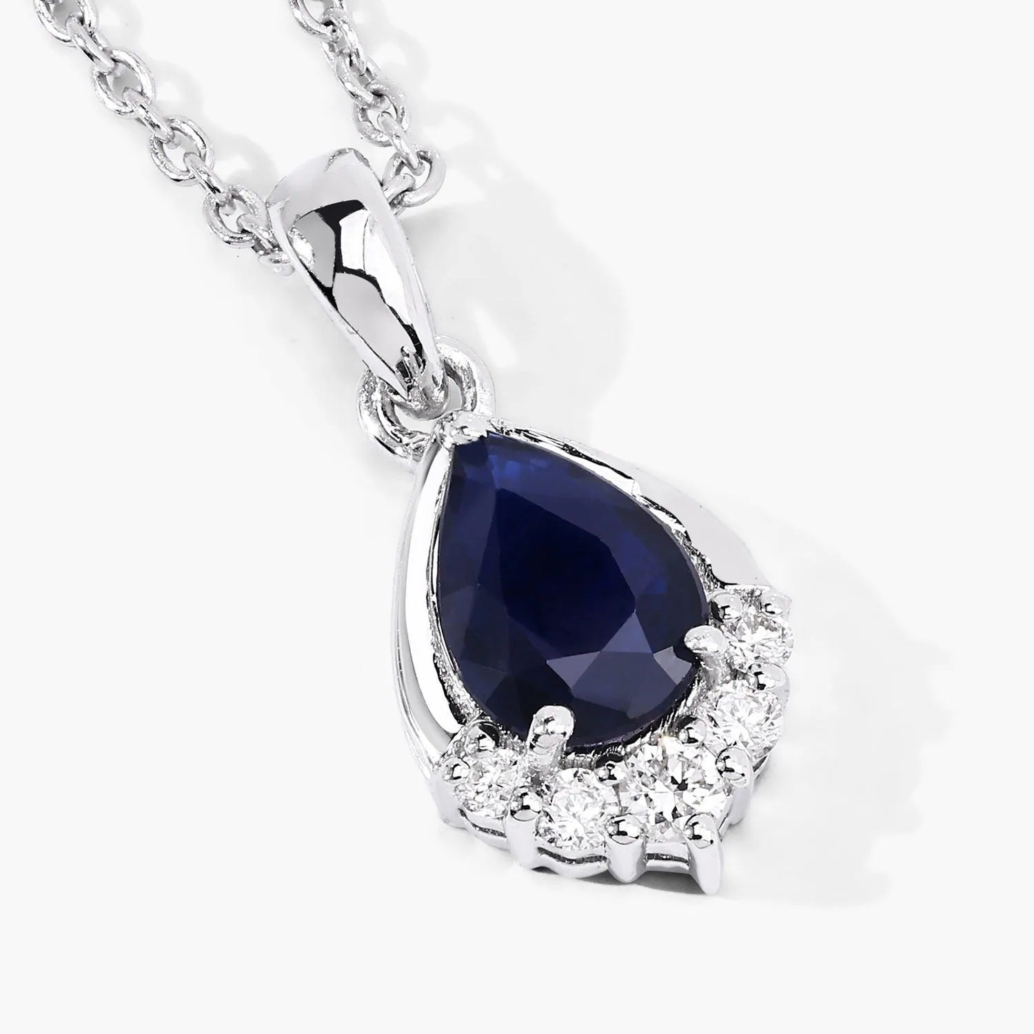 0.80 Ct Pear Blue Sapphire & Lab Diamond Prong Silver Teardrop Pendant Necklace sold by Zulily product image thumbnail 4