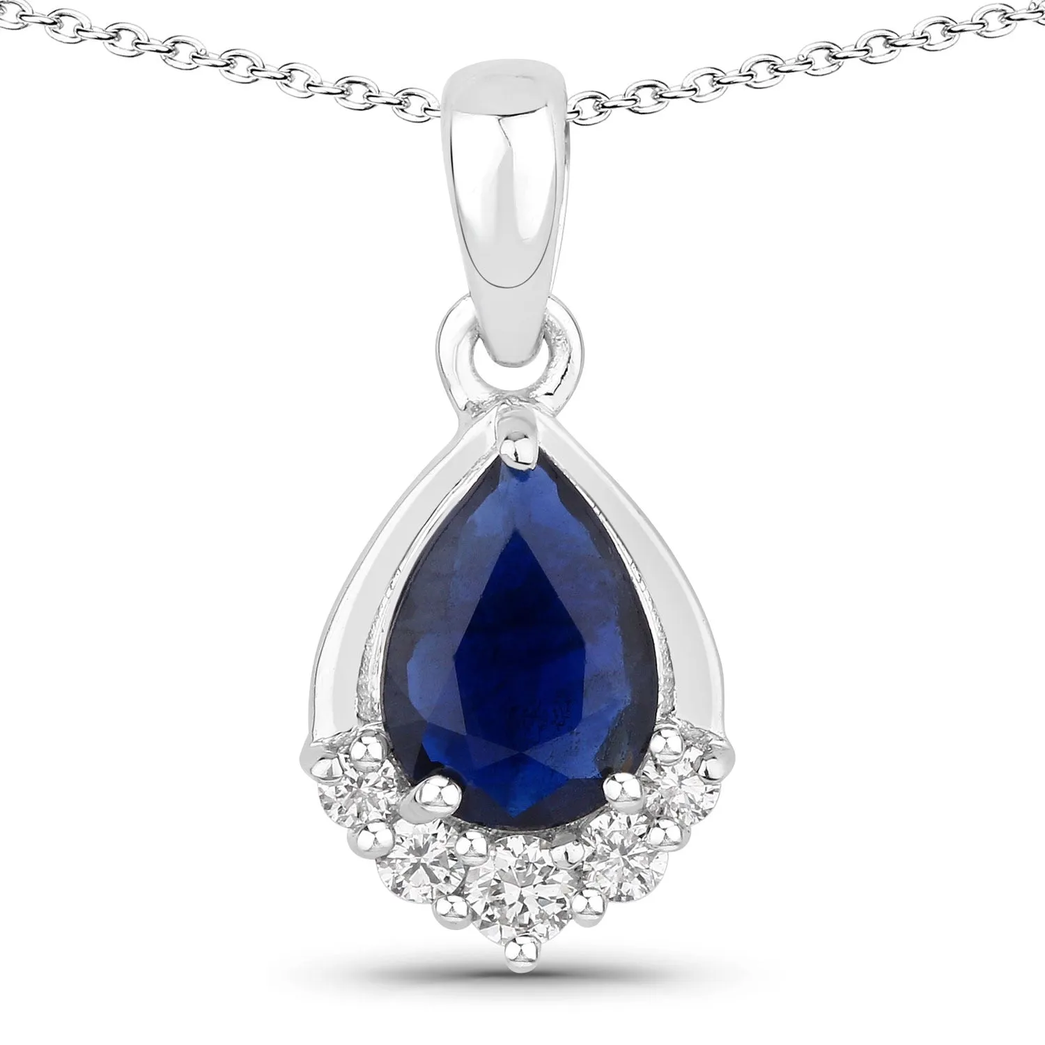 0.80 Ct Pear Blue Sapphire & Lab Diamond Prong Silver Teardrop Pendant Necklace sold by Zulily