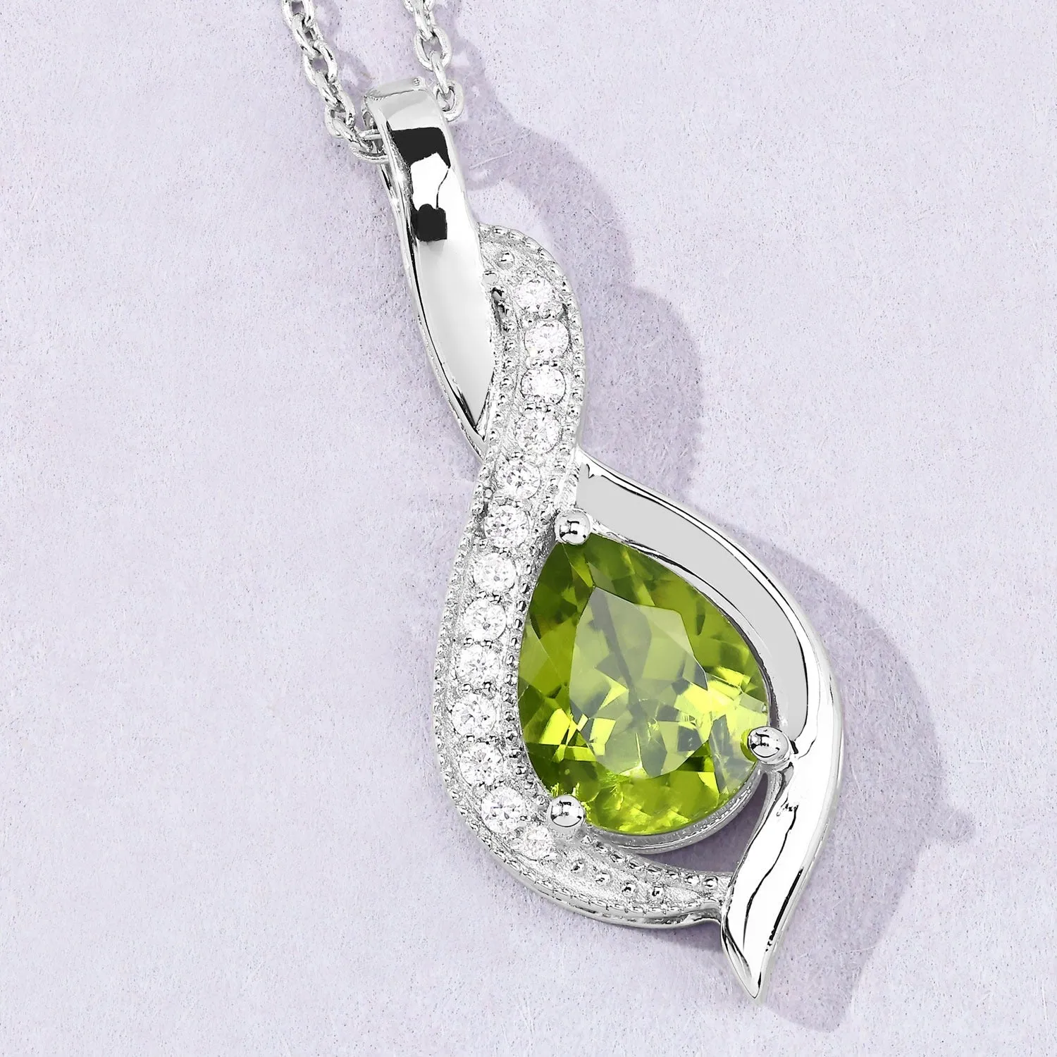 1.46 Ct Pear Green Peridot & Lab Diamond Prong Silver Teardrop Crossover Pendant Necklace sold by Zulily product image thumbnail 5