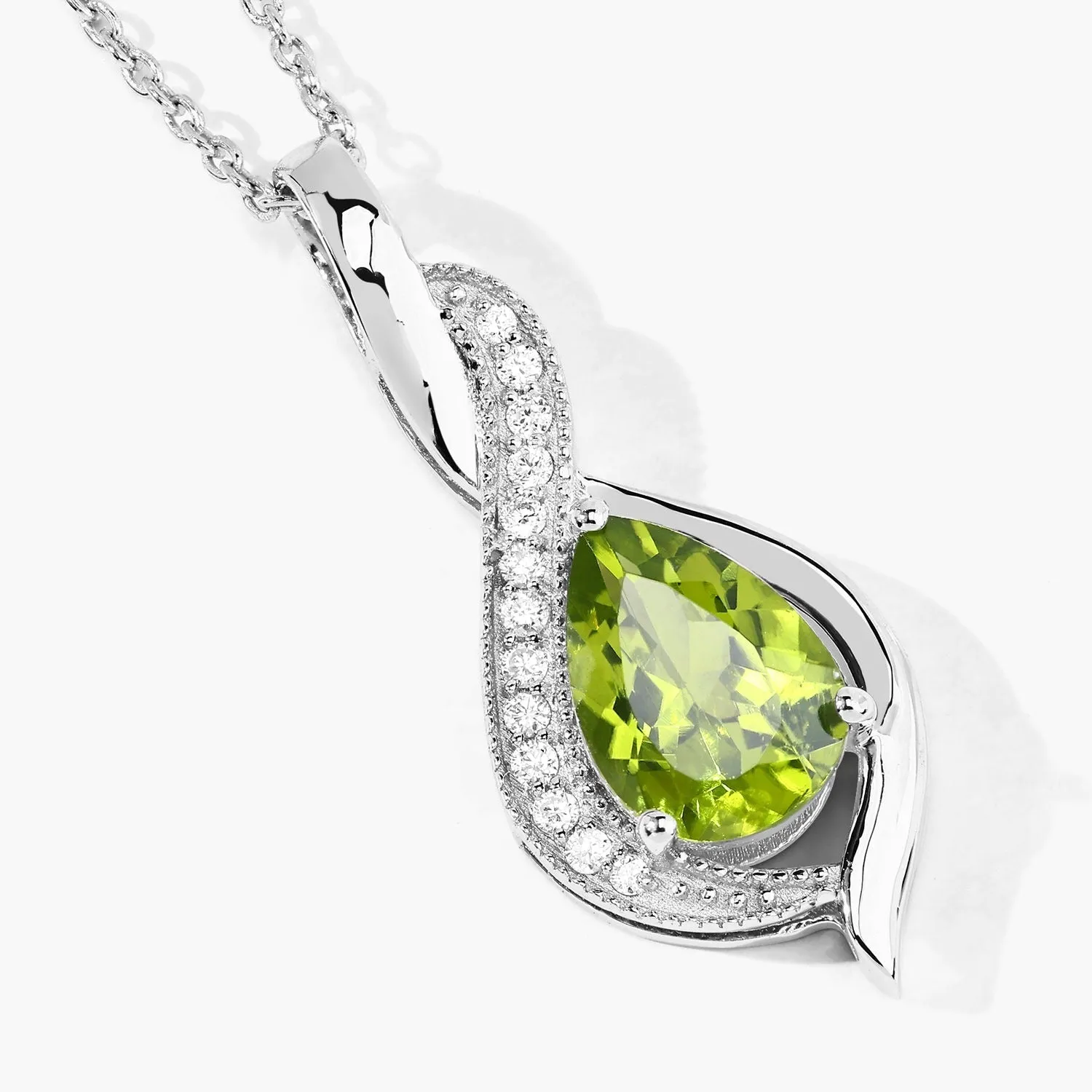 1.46 Ct Pear Green Peridot & Lab Diamond Prong Silver Teardrop Crossover Pendant Necklace sold by Zulily product image thumbnail 3