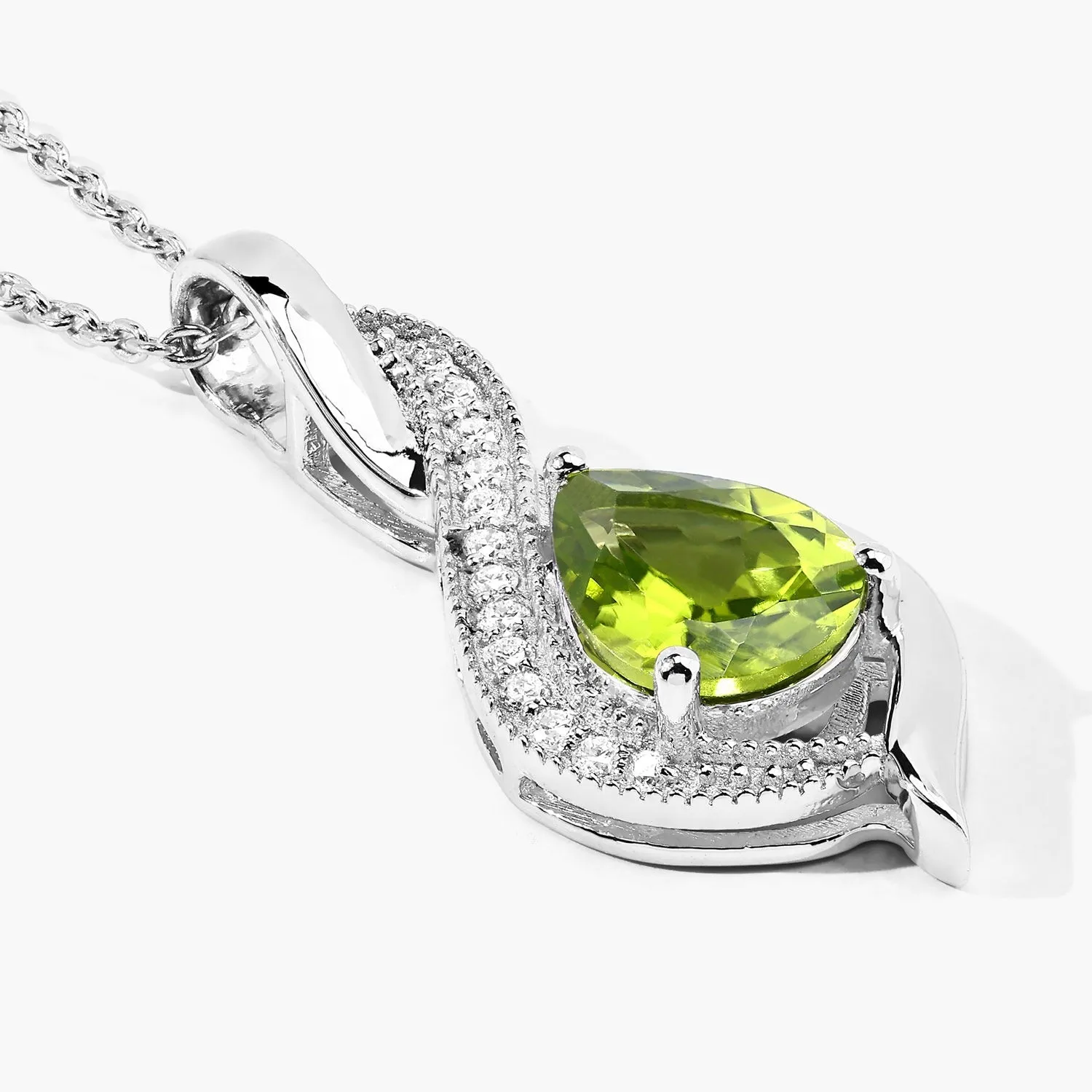 1.46 Ct Pear Green Peridot & Lab Diamond Prong Silver Teardrop Crossover Pendant Necklace sold by Zulily product image thumbnail 4