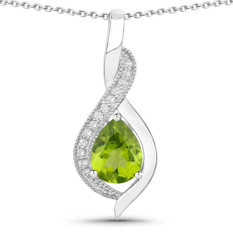 1.46 Ct Pear Green Peridot & Lab Diamond Prong Silver Teardrop Crossover Pendant Necklace made by Zulily