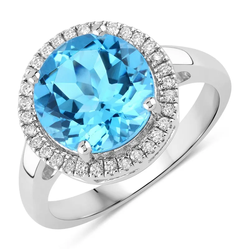 4 Ct Round Swiss Blue Topaz Lab Diamond Prong Silver Halo Ring made by Zulily