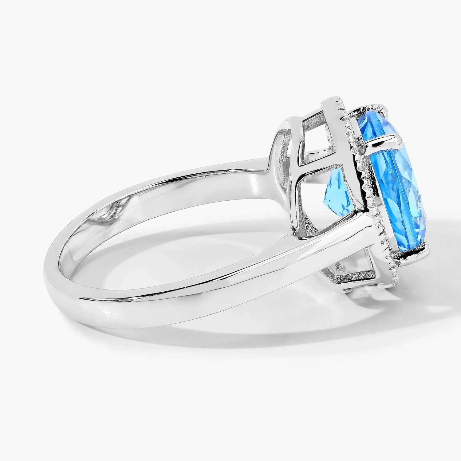4 Ct Round Swiss Blue Topaz Lab Diamond Prong Silver Halo Ring sold by Zulily product image thumbnail 3