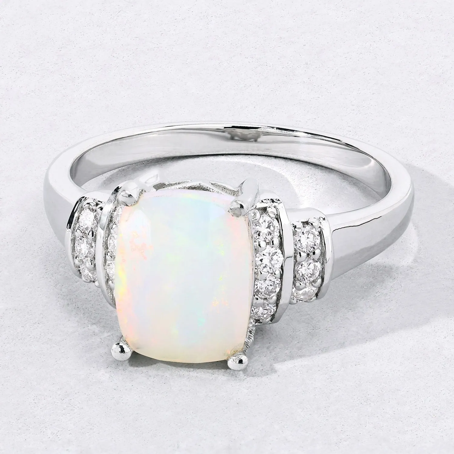 1 Ct Cushion White Ethiopian Opal Lab Diamond Prong Silver Bridge Ring sold by Zulily product image thumbnail 5