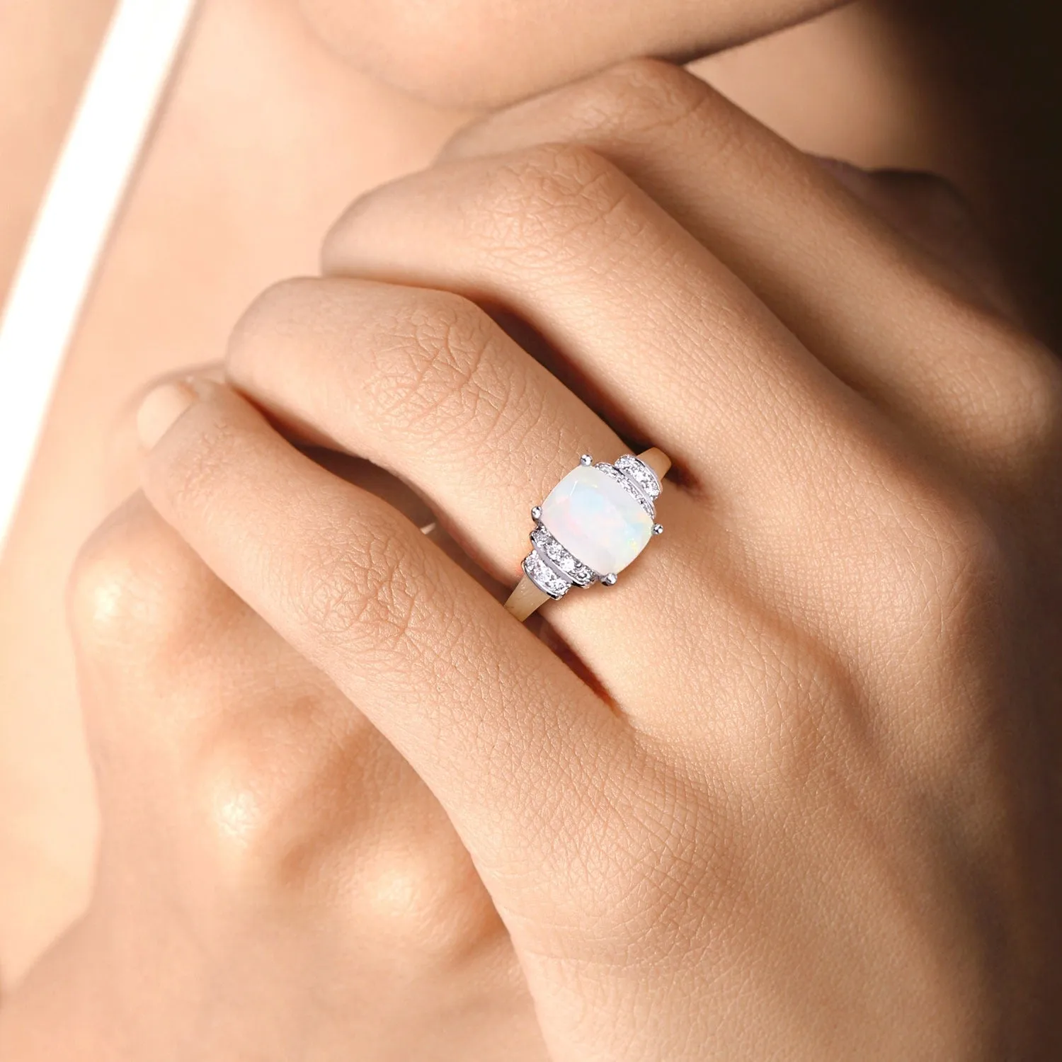 1 Ct Cushion White Ethiopian Opal Lab Diamond Prong Silver Bridge Ring sold by Zulily product image thumbnail 2