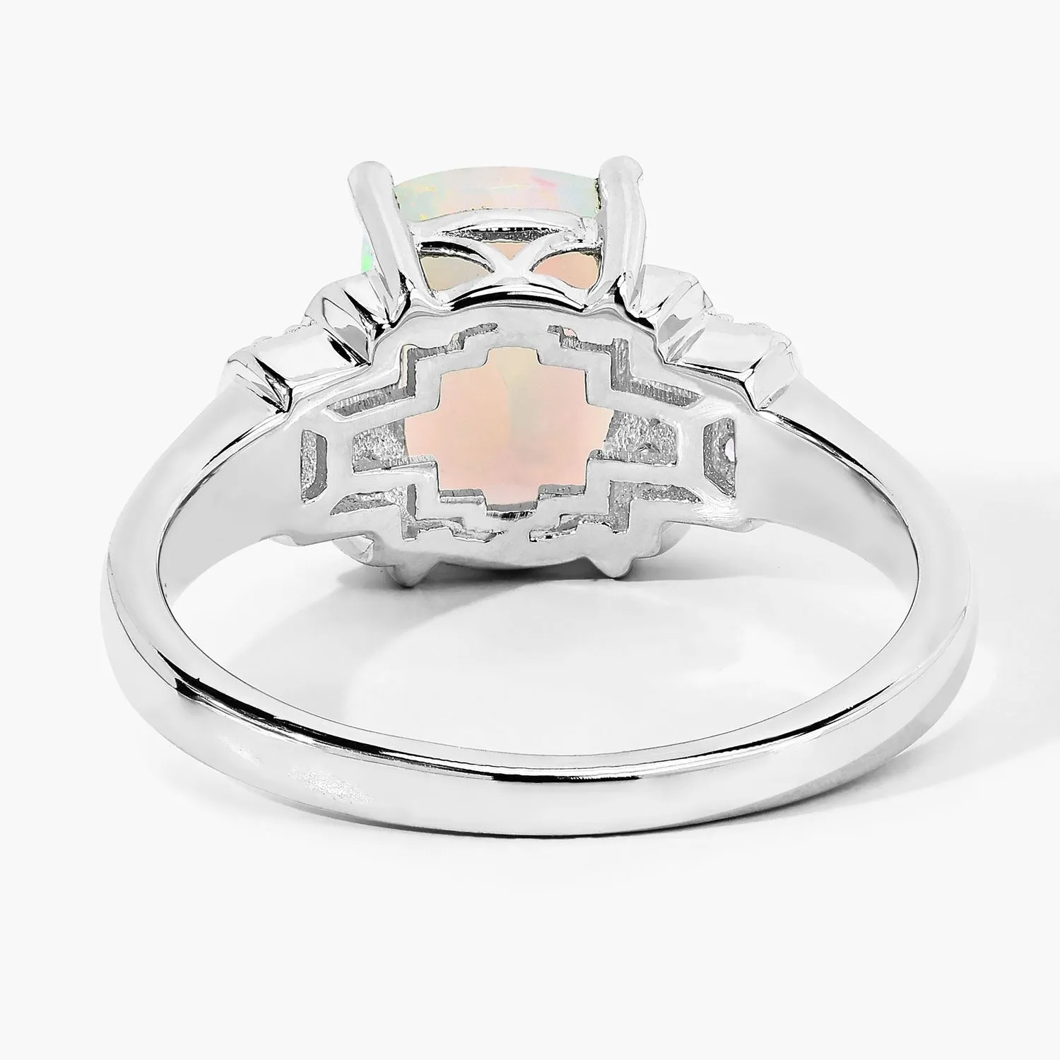 1 Ct Cushion White Ethiopian Opal Lab Diamond Prong Silver Bridge Ring sold by Zulily product image thumbnail 4