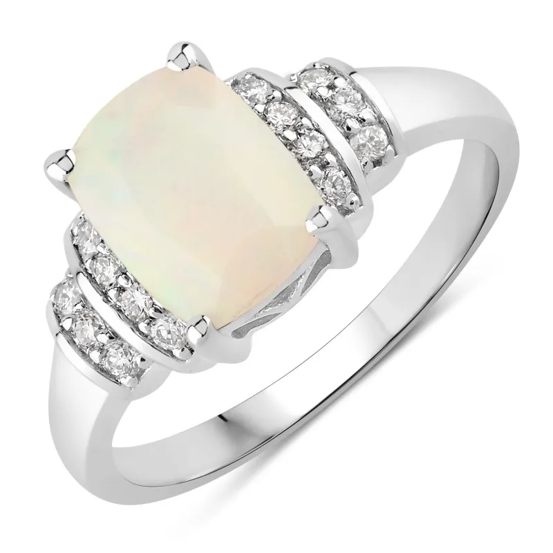 1 Ct Cushion White Ethiopian Opal Lab Diamond Prong Silver Bridge Ring made by Zulily