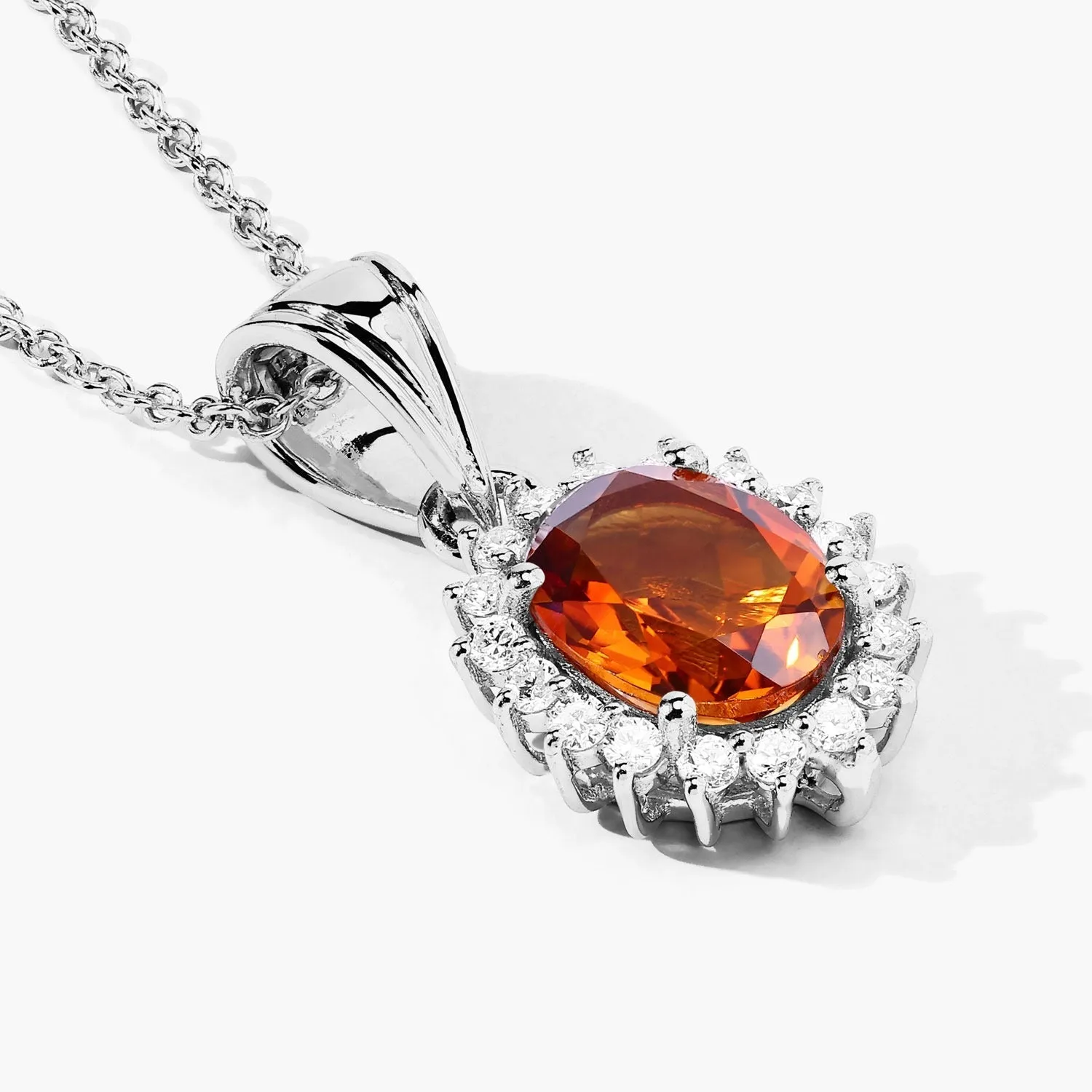 1.70 Ct Oval Orange Madeira Citrine & Lab Diamond Prong Silver Halo Pendant Necklace sold by Zulily product image thumbnail 3