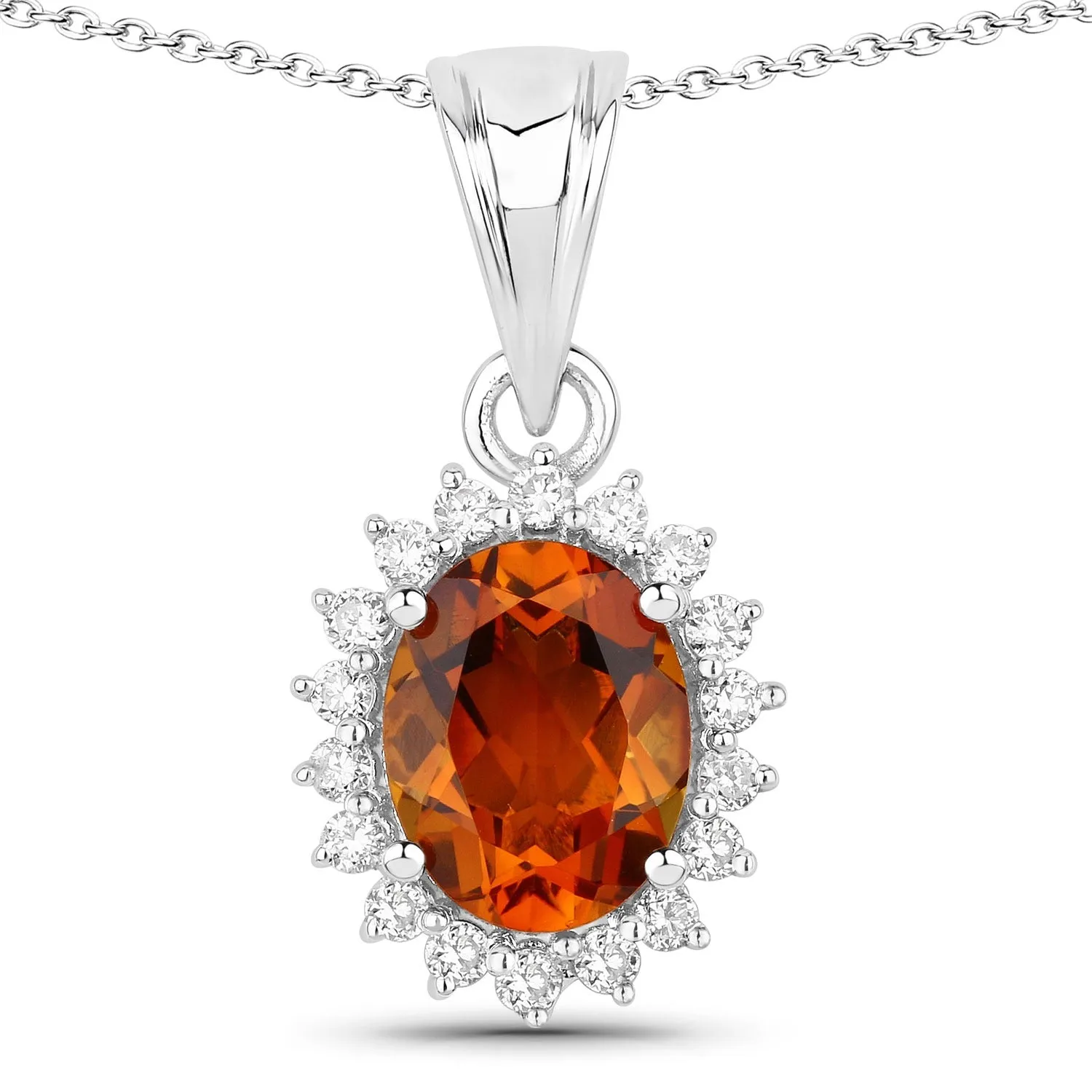 1.70 Ct Oval Orange Madeira Citrine & Lab Diamond Prong Silver Halo Pendant Necklace sold by Zulily