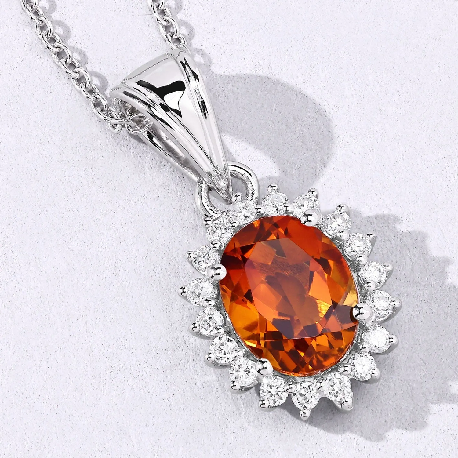 1.70 Ct Oval Orange Madeira Citrine & Lab Diamond Prong Silver Halo Pendant Necklace sold by Zulily product image thumbnail 5