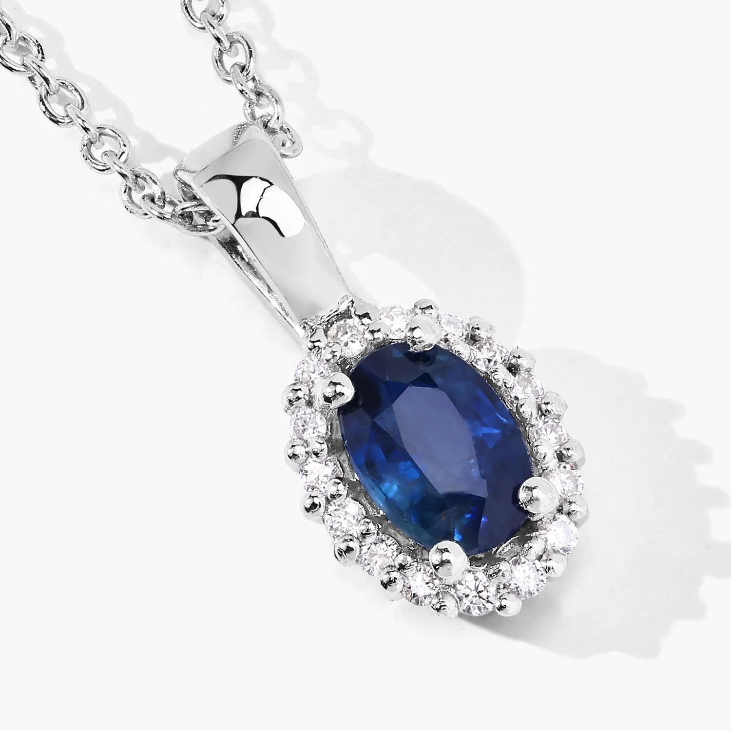 0.55 Ct oval Blue Sapphire and Lab Diamond prong Silver Halo pendant Necklace sold by Zulily product image thumbnail 3