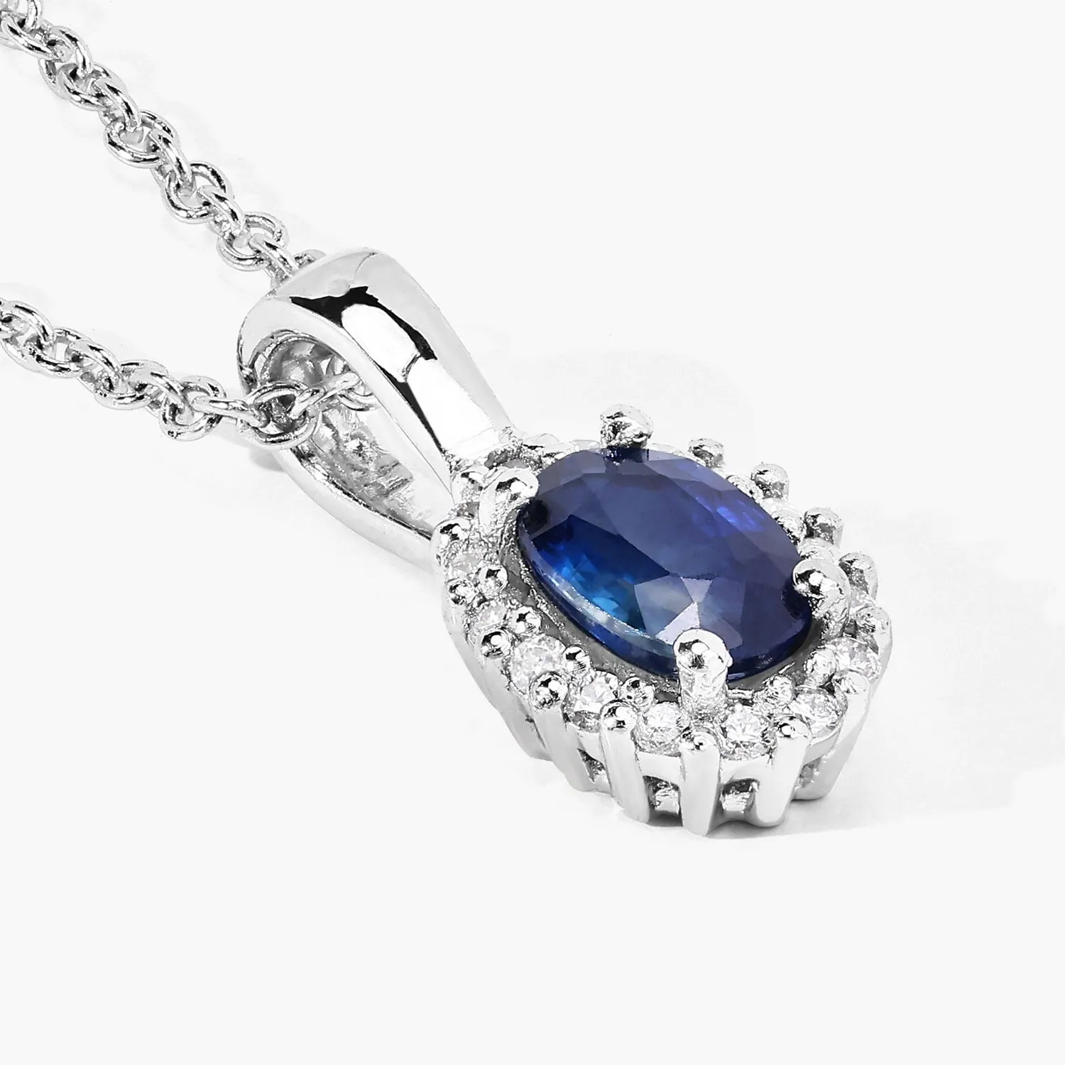 0.55 Ct oval Blue Sapphire and Lab Diamond prong Silver Halo pendant Necklace sold by Zulily product image thumbnail 4
