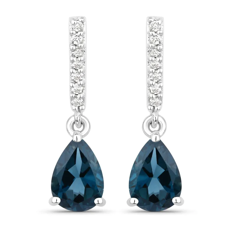 1.70 Ct Pear London Blue Topaz & Lab Diamond Prong Silver Teardrop Dangle Earrings made by Zulily