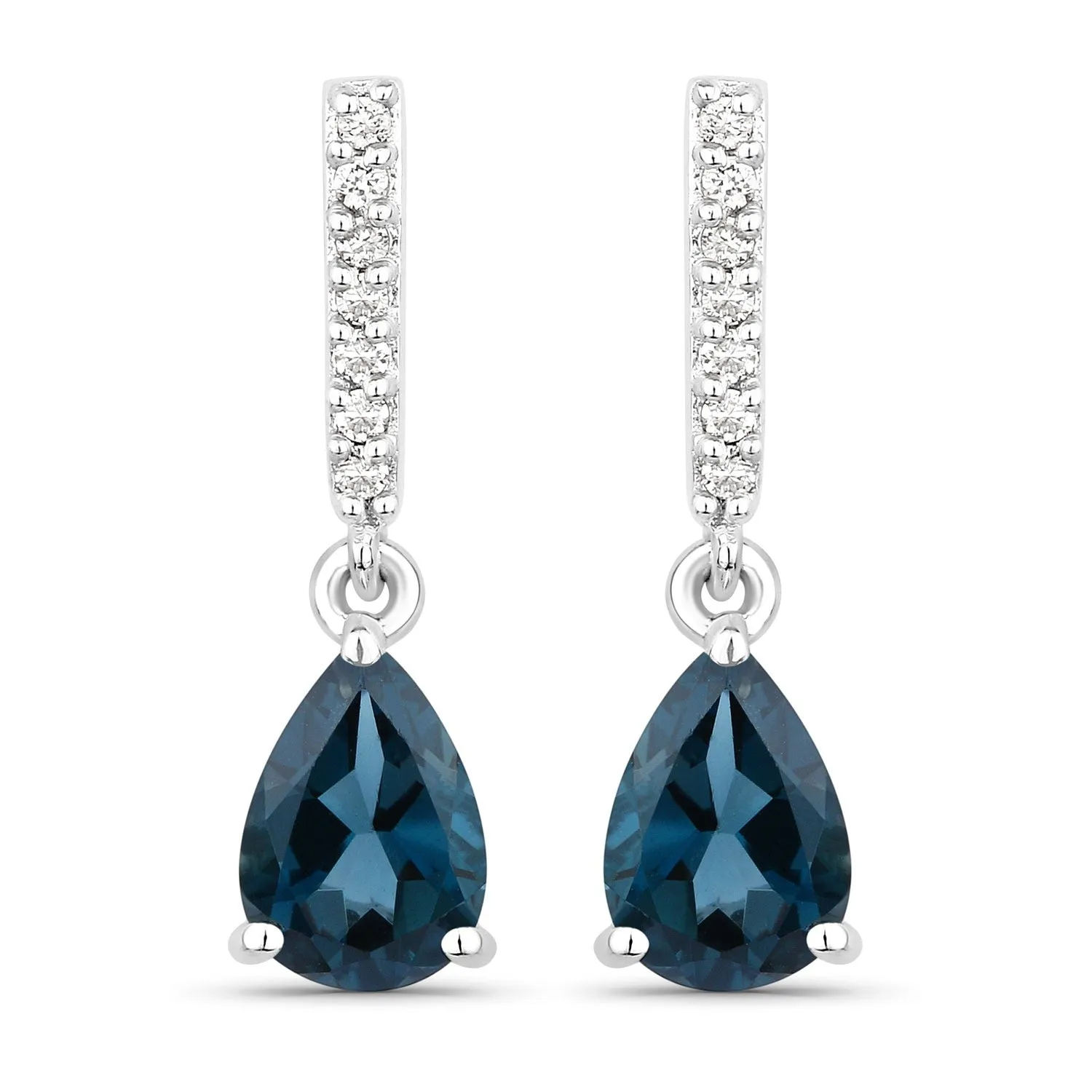 1.70 Ct Pear London Blue Topaz & Lab Diamond Prong Silver Teardrop Dangle Earrings sold by Zulily