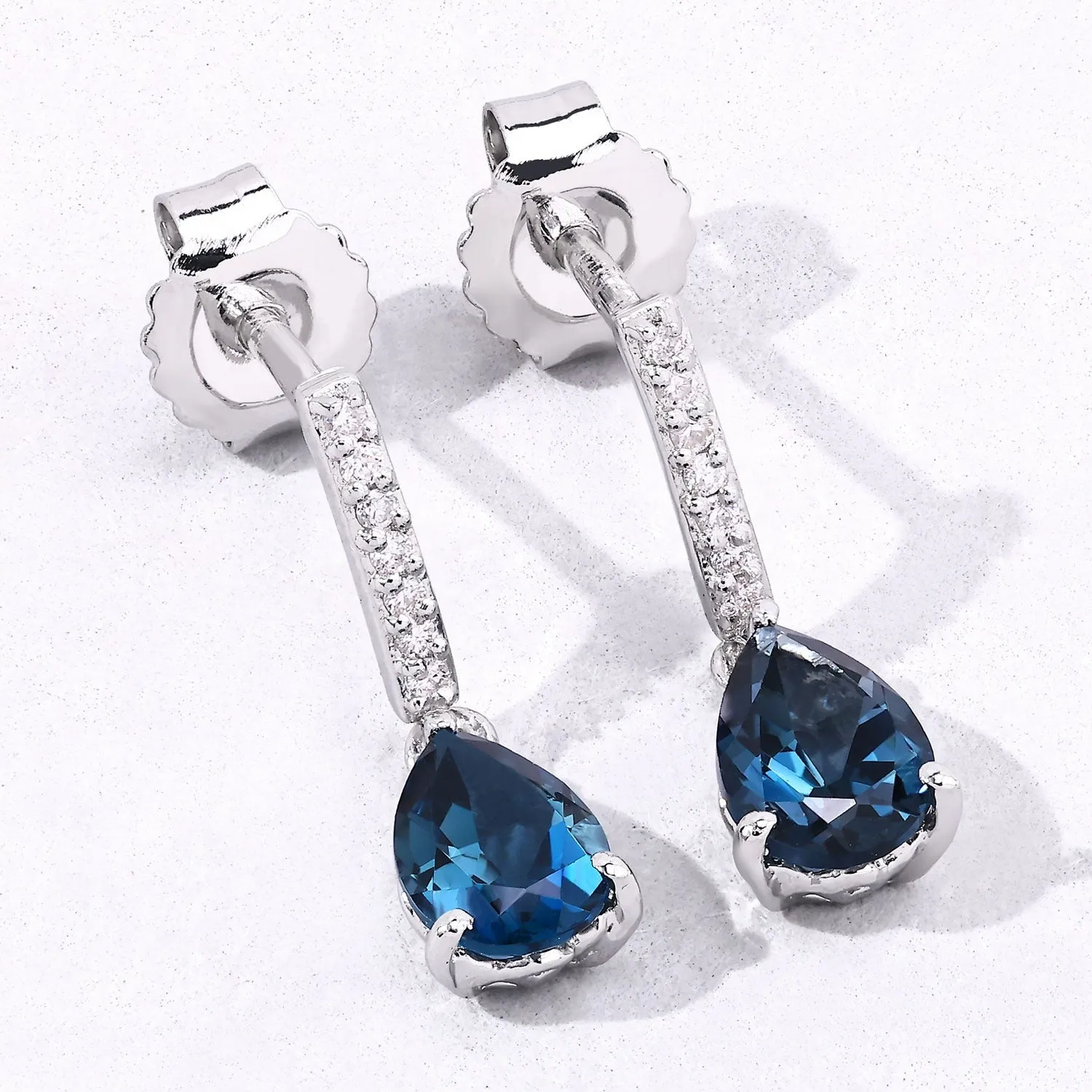 1.70 Ct Pear London Blue Topaz & Lab Diamond Prong Silver Teardrop Dangle Earrings sold by Zulily product image thumbnail 3