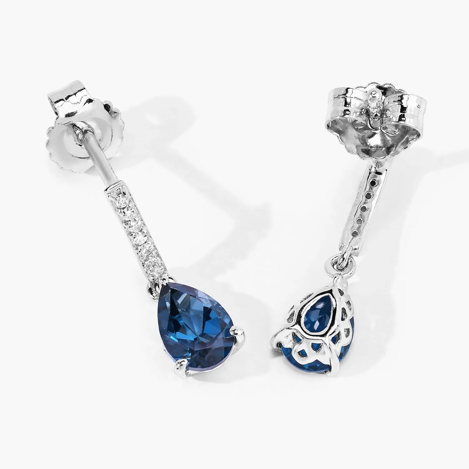 1.70 Ct Pear London Blue Topaz & Lab Diamond Prong Silver Teardrop Dangle Earrings sold by Zulily product image thumbnail 4