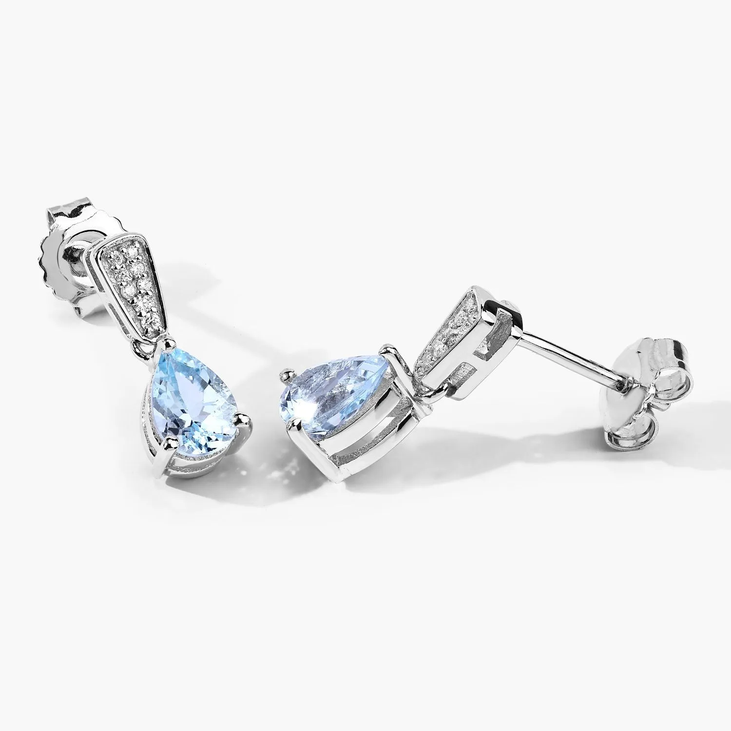 1.20 Ct Pear Blue Aquamarine & Lab Diamond Prong Silver Teardrop Dangle Earrings sold by Zulily product image thumbnail 3