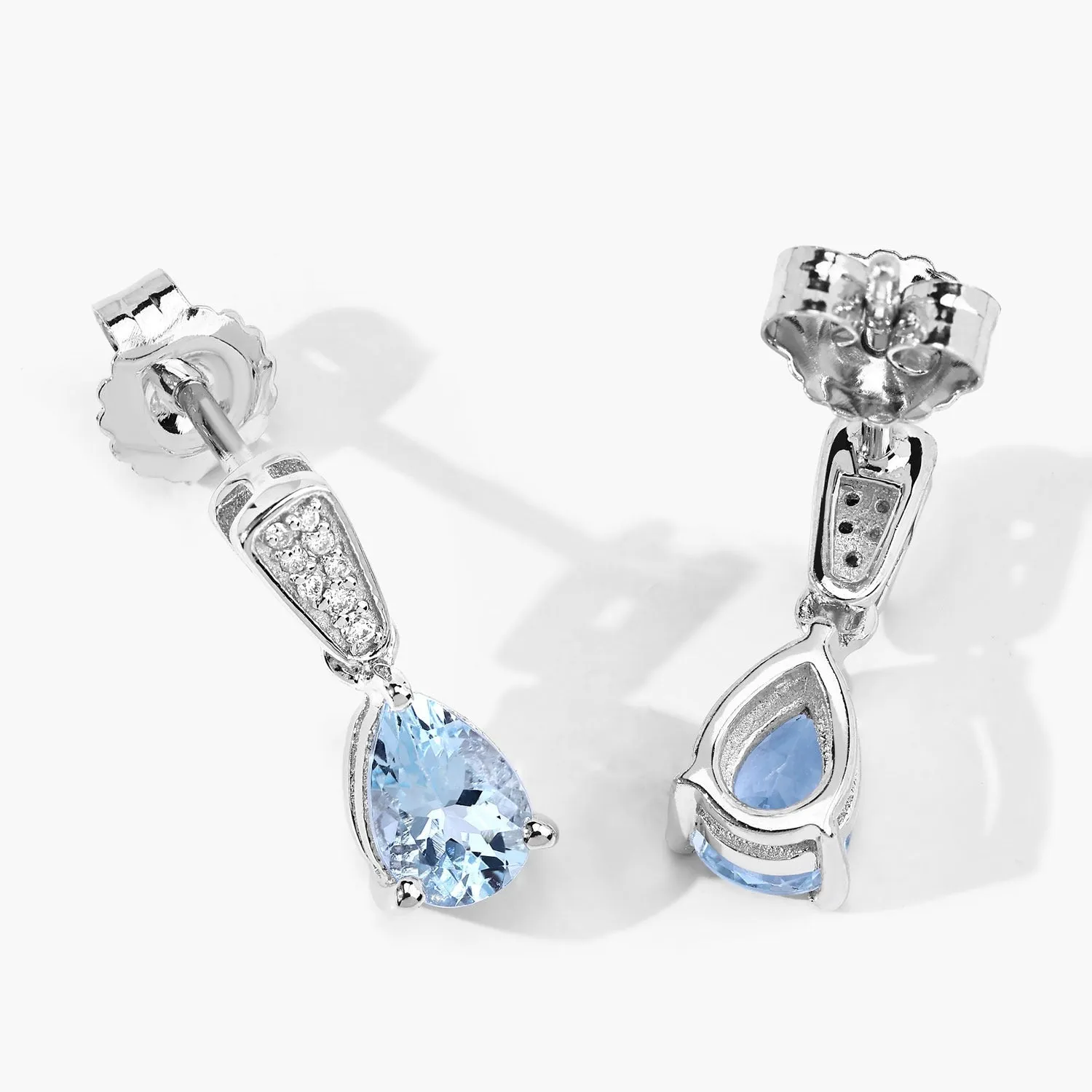 1.20 Ct Pear Blue Aquamarine & Lab Diamond Prong Silver Teardrop Dangle Earrings sold by Zulily product image thumbnail 4