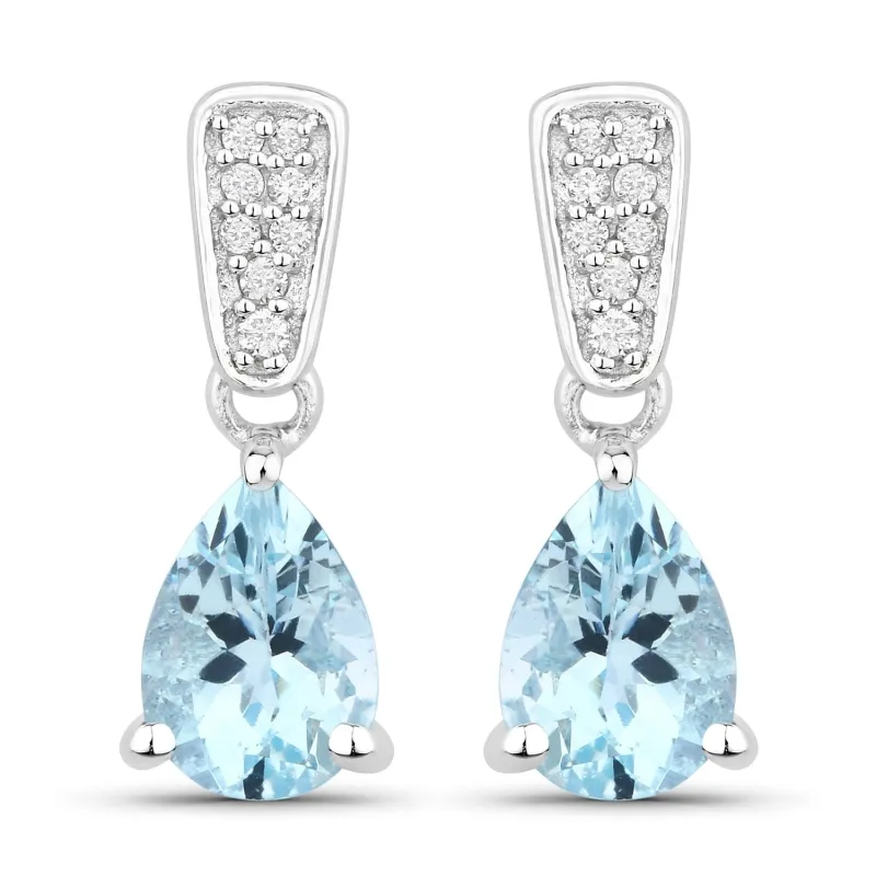 1.20 Ct Pear Blue Aquamarine & Lab Diamond Prong Silver Teardrop Dangle Earrings made by Zulily