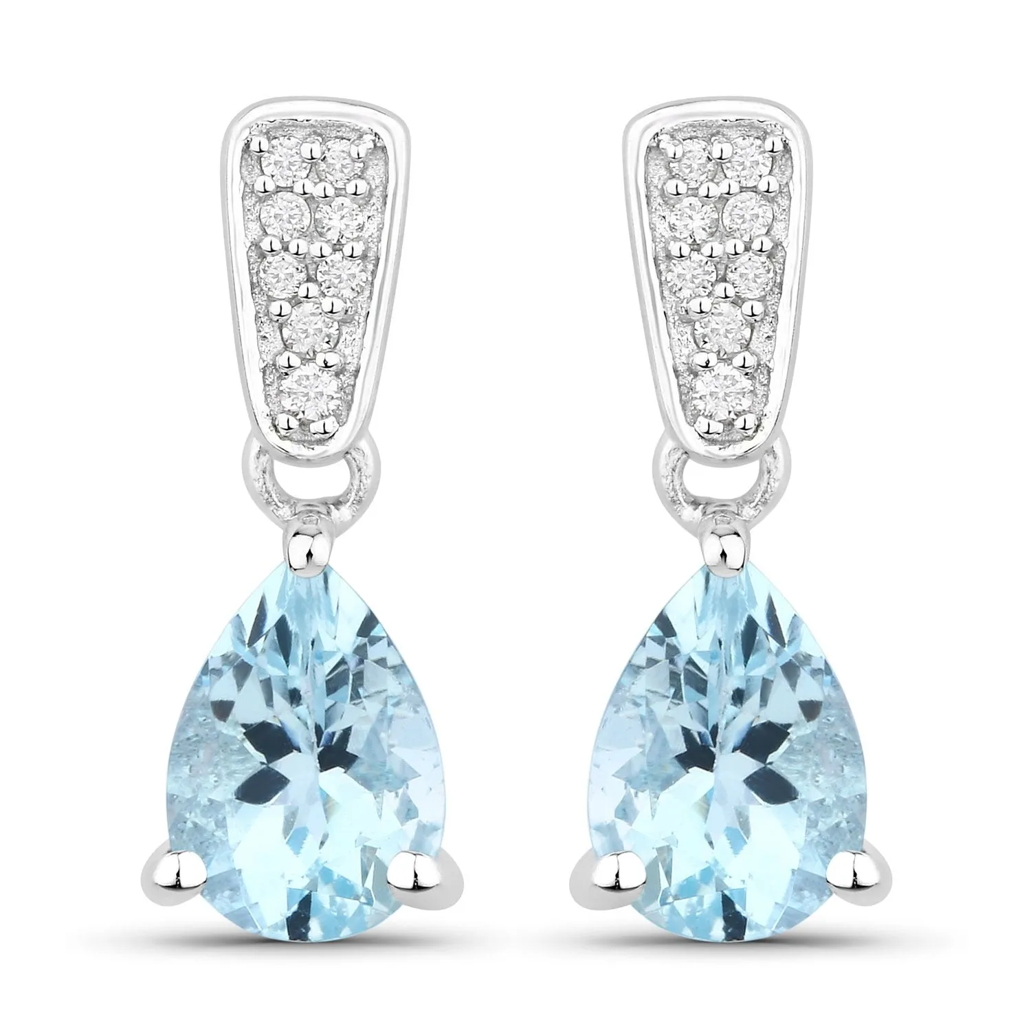 1.20 Ct Pear Blue Aquamarine & Lab Diamond Prong Silver Teardrop Dangle Earrings sold by Zulily