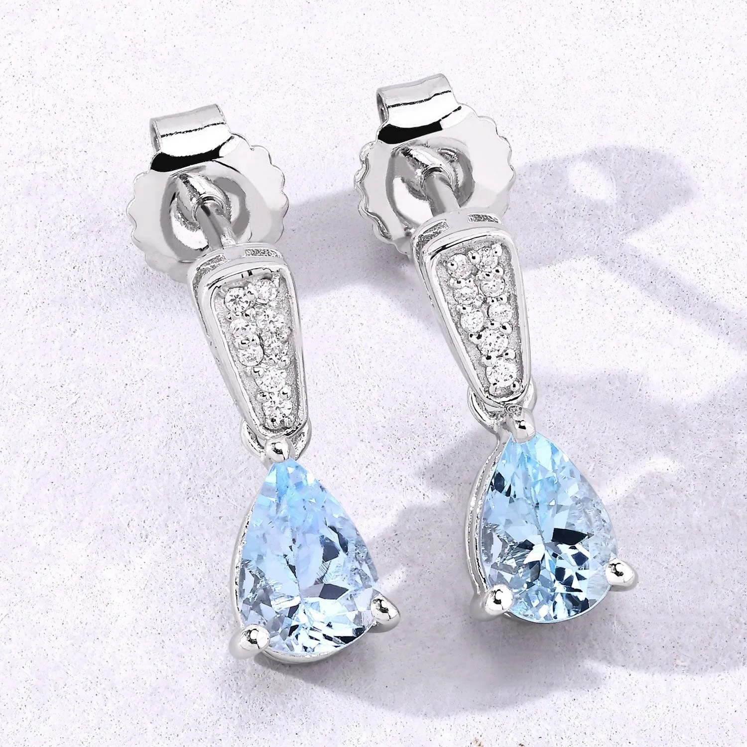 1.20 Ct Pear Blue Aquamarine & Lab Diamond Prong Silver Teardrop Dangle Earrings sold by Zulily product image thumbnail 5
