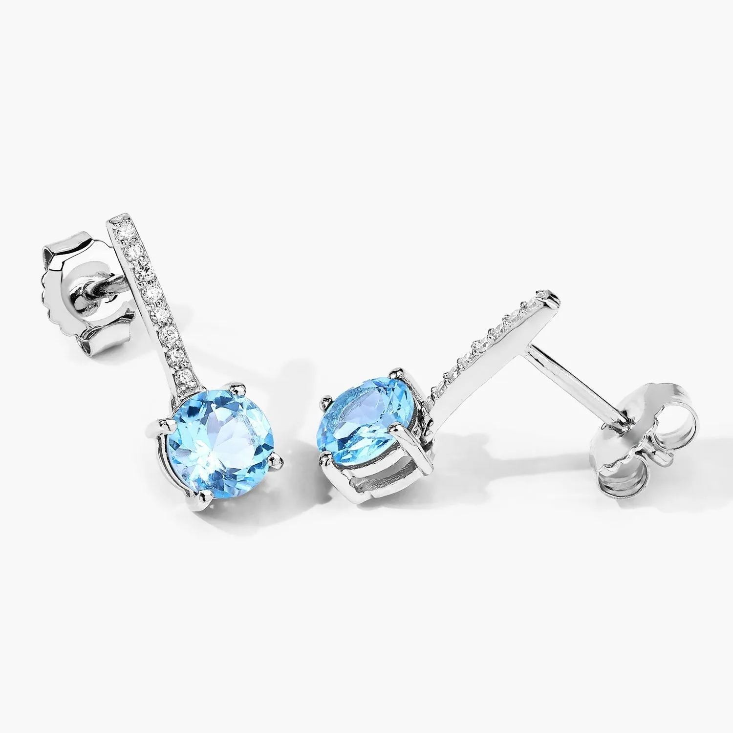 2.10 Ct Round Swiss Blue Topaz & Lab Diamond Prong Silver Dangle Earrings sold by Zulily product image thumbnail 4