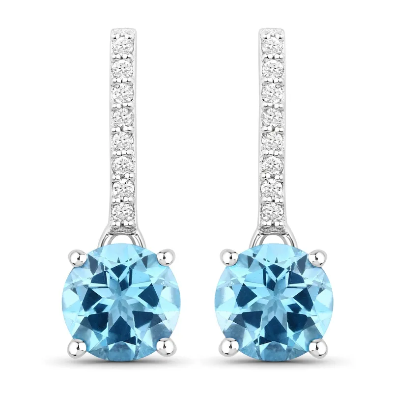 2.10 Ct Round Swiss Blue Topaz & Lab Diamond Prong Silver Dangle Earrings made by Zulily