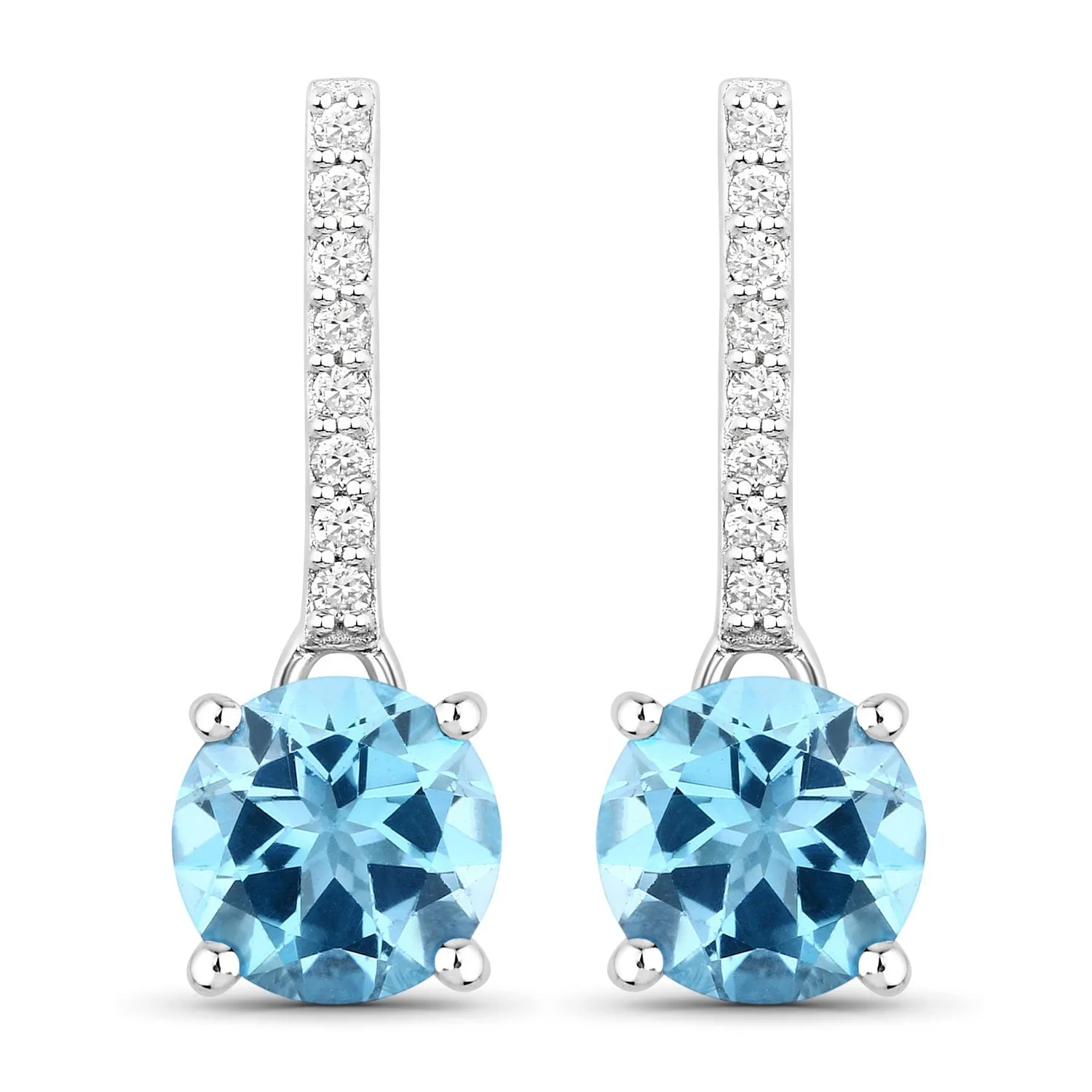 2.10 Ct Round Swiss Blue Topaz & Lab Diamond Prong Silver Dangle Earrings sold by Zulily