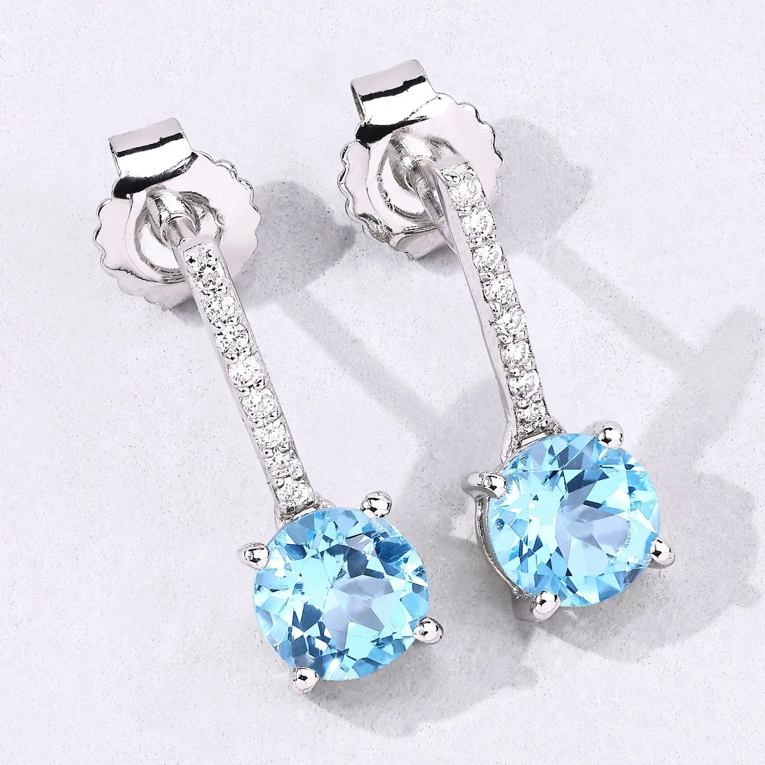 2.10 Ct Round Swiss Blue Topaz & Lab Diamond Prong Silver Dangle Earrings sold by Zulily product image thumbnail 5