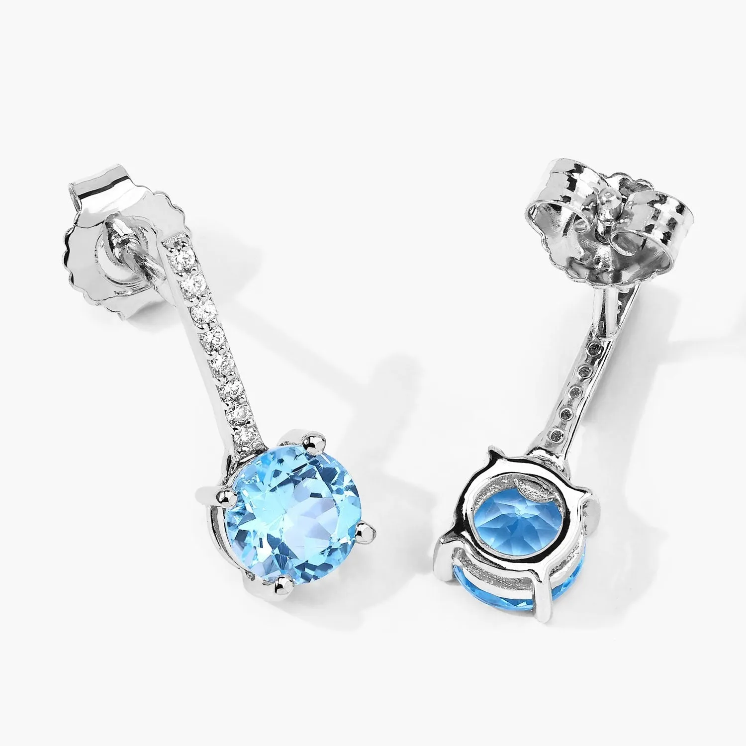 2.10 Ct Round Swiss Blue Topaz & Lab Diamond Prong Silver Dangle Earrings sold by Zulily product image thumbnail 3