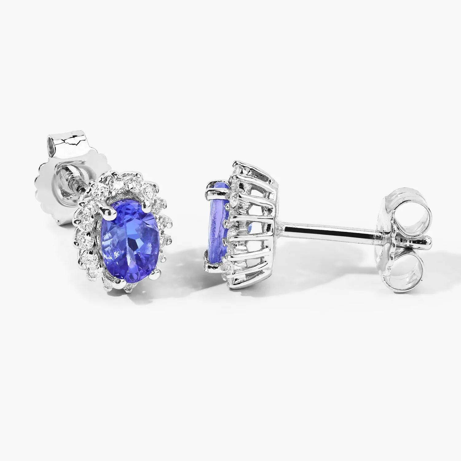 0.88 Ct Oval Violet Tanzanite & Lab Diamond Prong Silver Halo Basket Stud Earrings sold by Zulily product image thumbnail 3