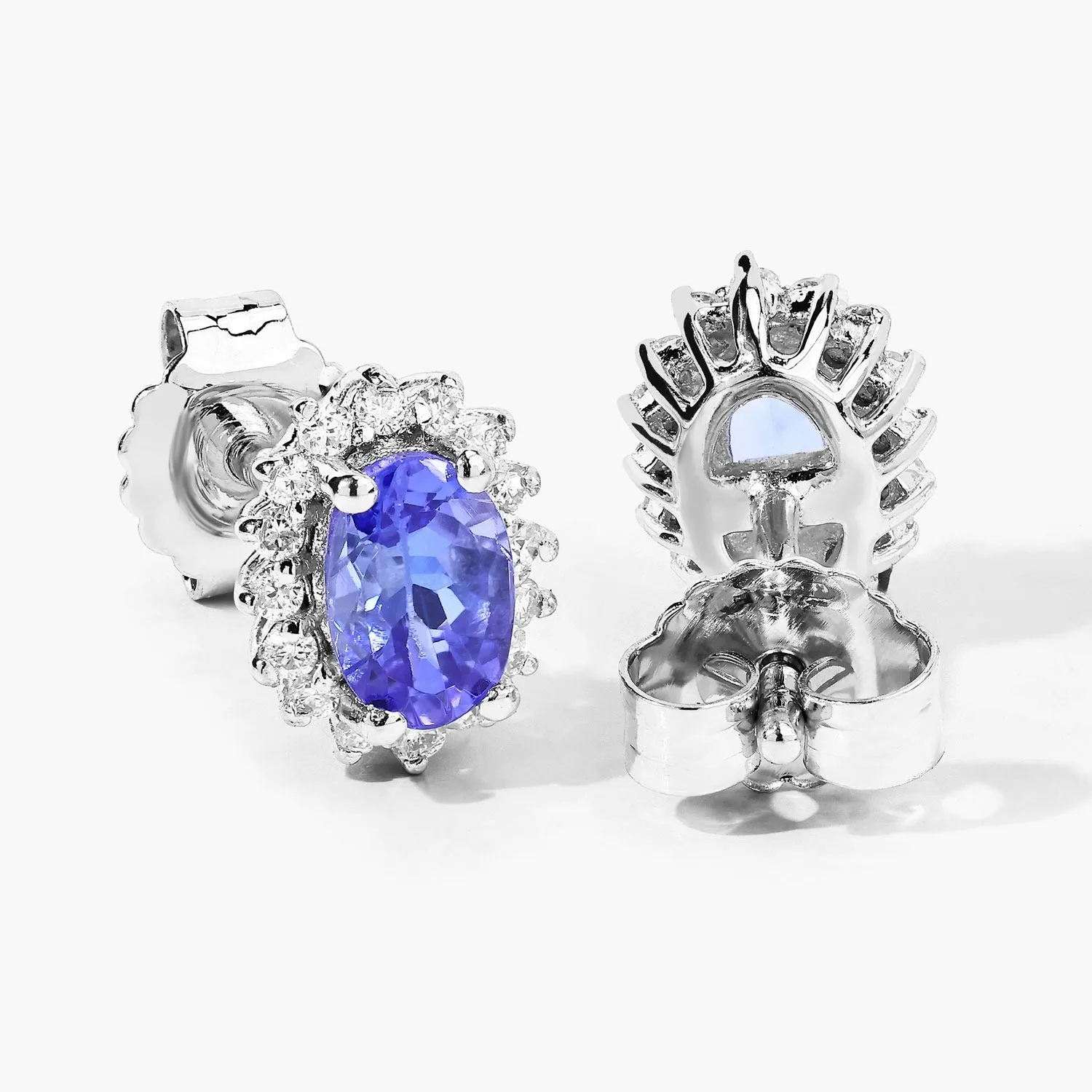 0.88 Ct Oval Violet Tanzanite & Lab Diamond Prong Silver Halo Basket Stud Earrings sold by Zulily product image thumbnail 4