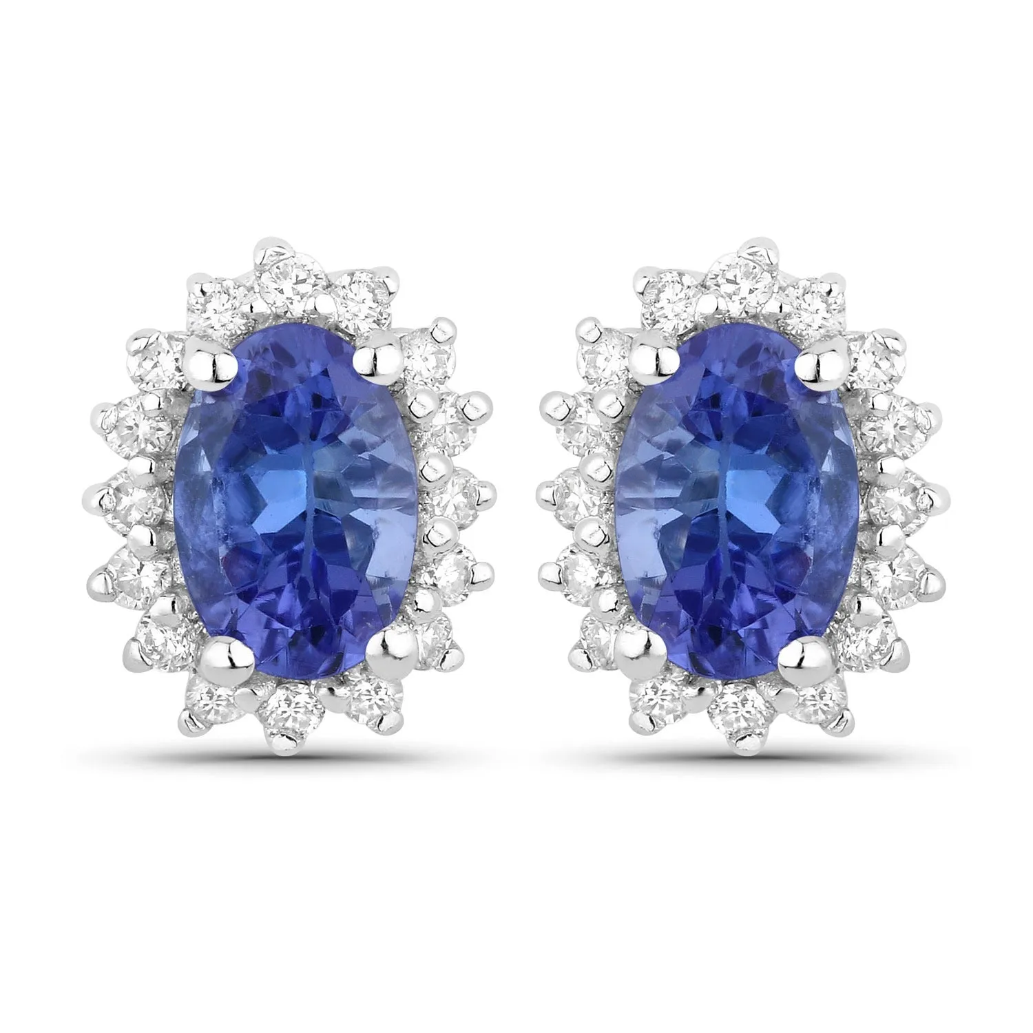 0.88 Ct Oval Violet Tanzanite & Lab Diamond Prong Silver Halo Basket Stud Earrings sold by Zulily