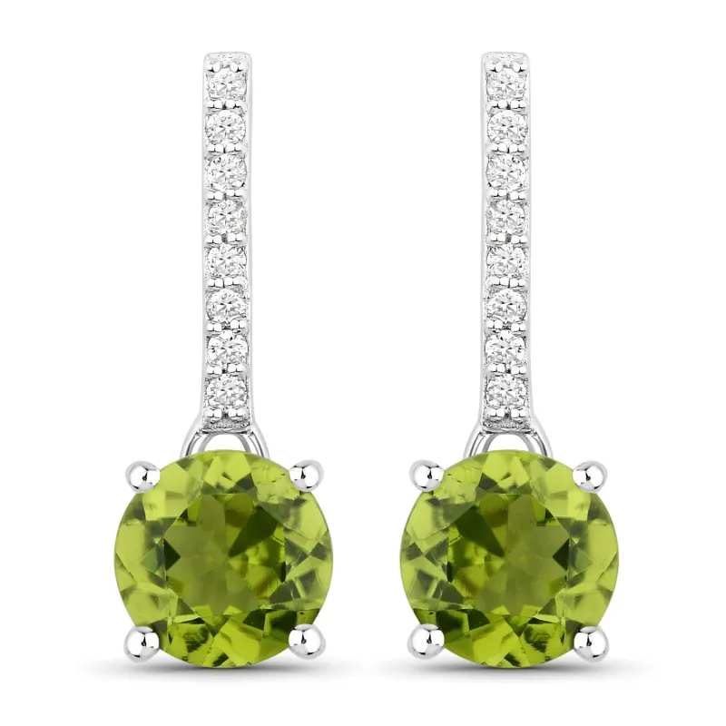 1.60 Ct Round Green Peridot & Lab Diamond Prong Silver Dangle Earrings made by Zulily