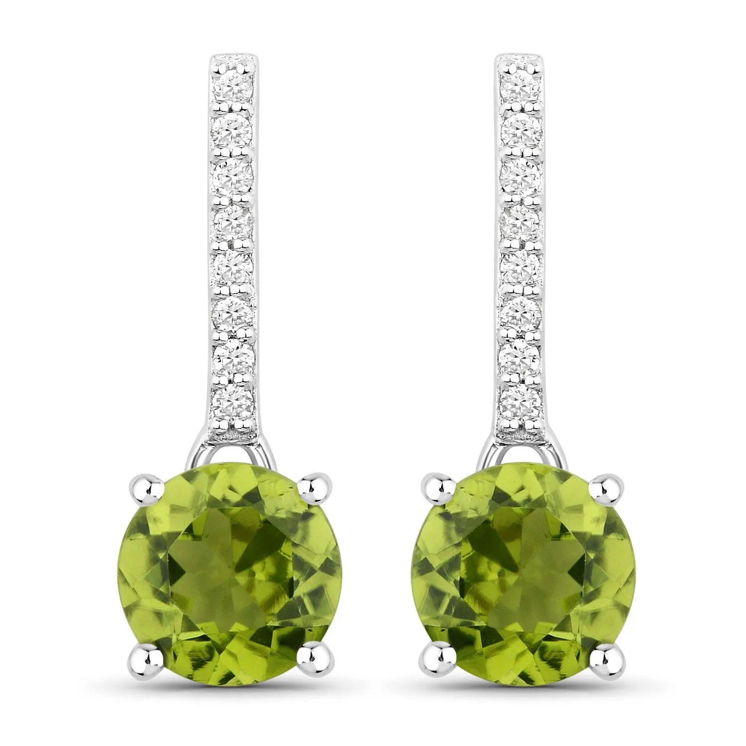 1.60 Ct Round Green Peridot & Lab Diamond Prong Silver Dangle Earrings sold by Zulily