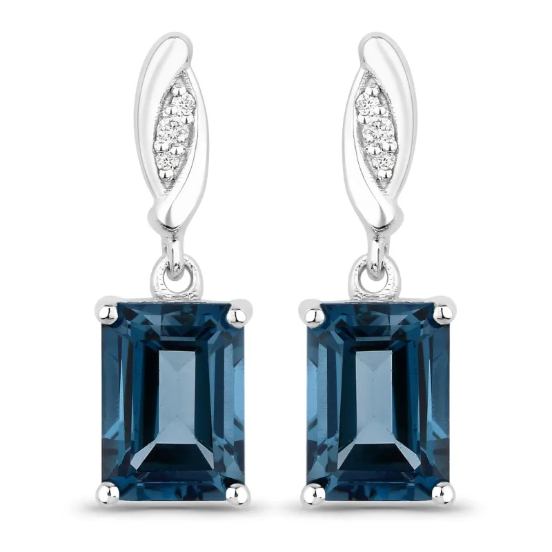2.14 Ct Octagon London Blue Topaz & Lab Diamond Prong Silver Dangle Earrings made by Zulily