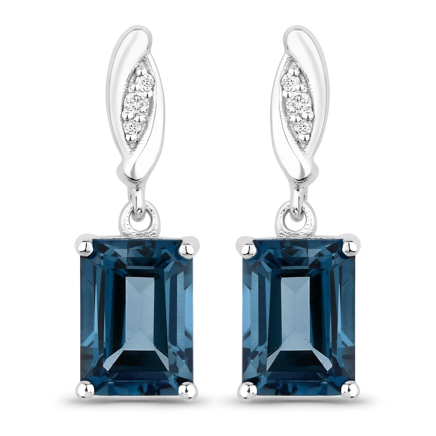2.14 Ct Octagon London Blue Topaz & Lab Diamond Prong Silver Dangle Earrings sold by Zulily