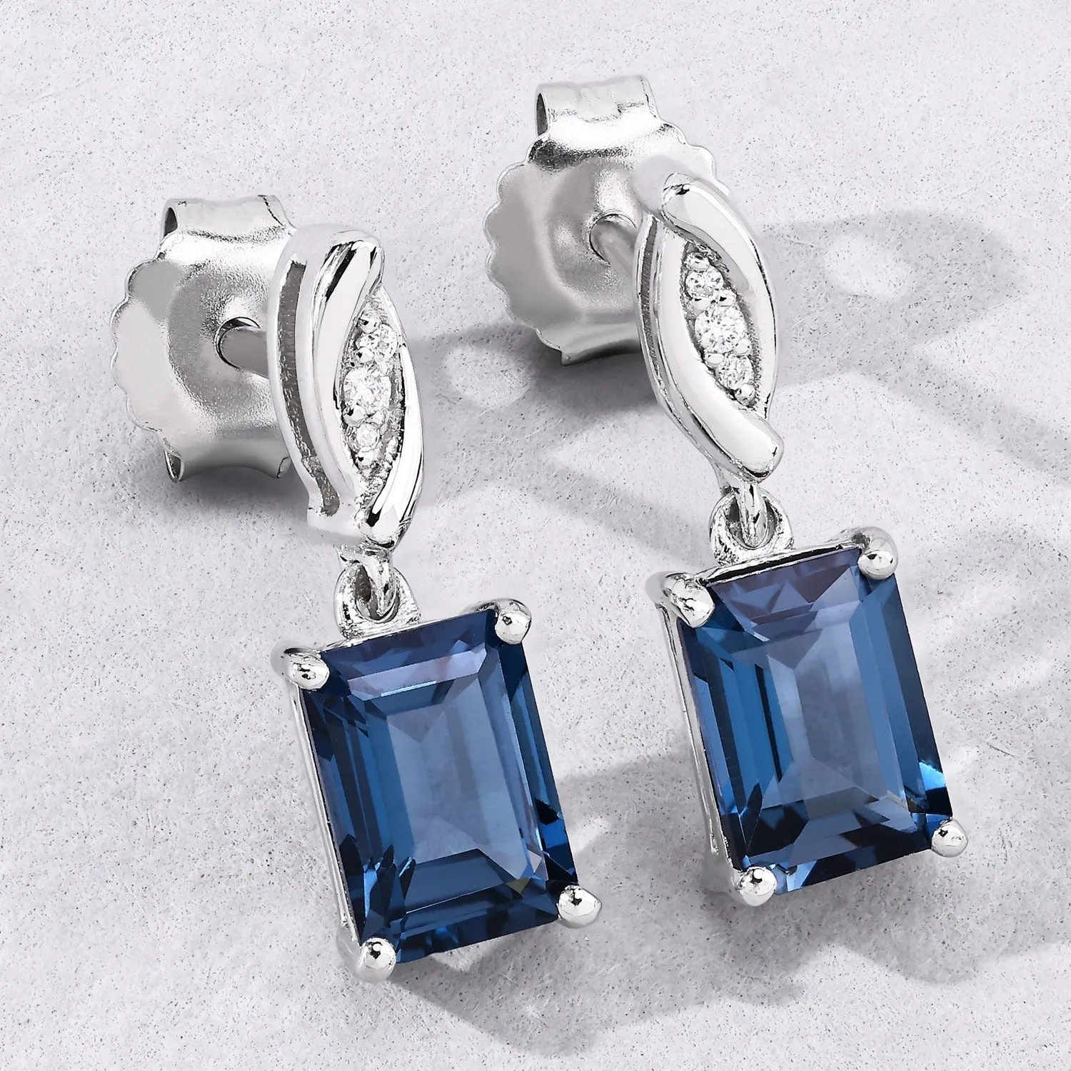 2.14 Ct Octagon London Blue Topaz & Lab Diamond Prong Silver Dangle Earrings sold by Zulily product image thumbnail 5
