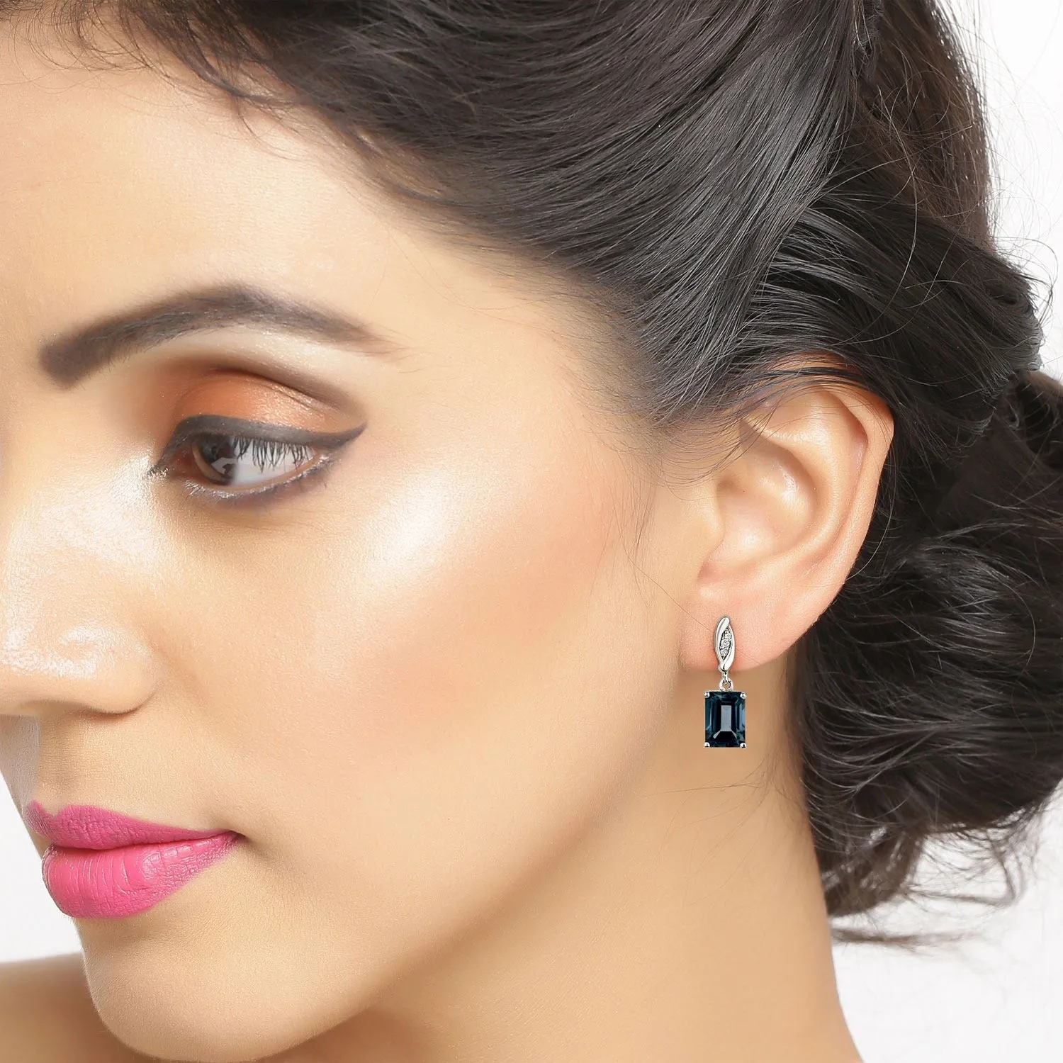 2.14 Ct Octagon London Blue Topaz & Lab Diamond Prong Silver Dangle Earrings sold by Zulily product image thumbnail 2